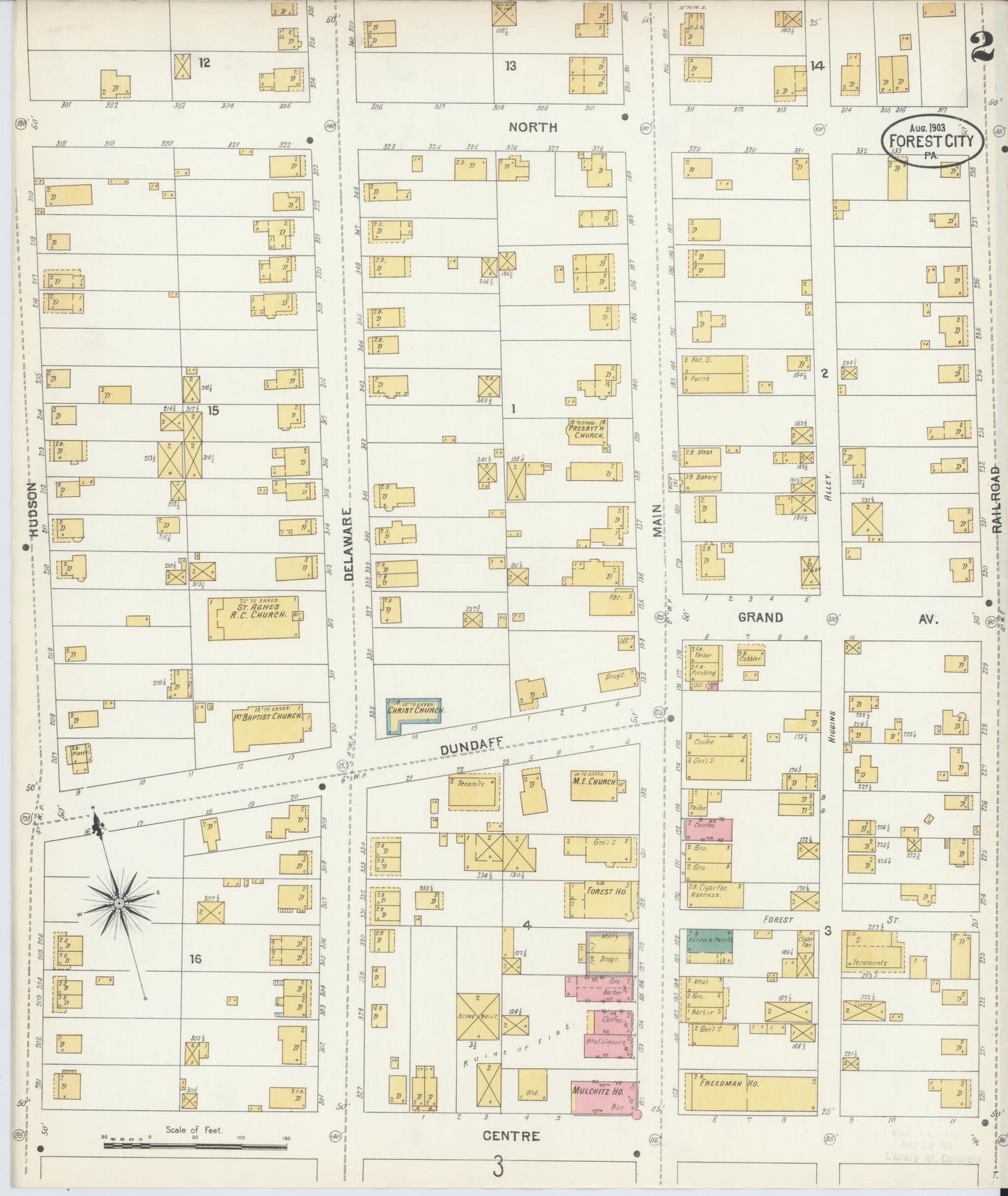 Sanborn Fire Insurance Map from Forest City, Susquehanna County, Pennsylvania (1903), Sheet #0002 - Historic Sanborn Fire Insurance Map Print, vintage old map wall art, antique decor, genealogy gift, Pennsylvania Pennsylvania map