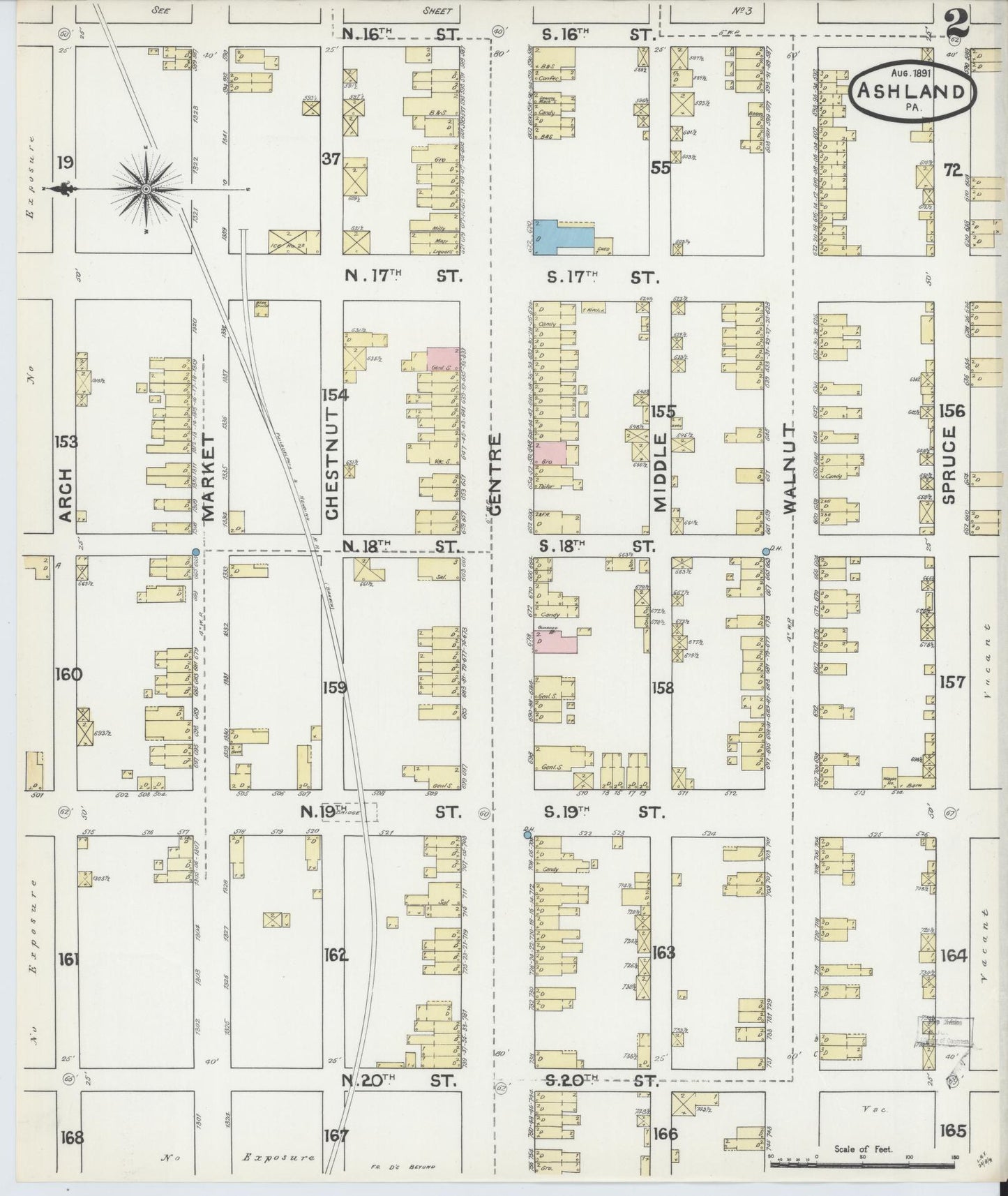 Sanborn Fire Insurance Map from Ashland, Schuylkill County, Pennsylvania (1891), Sheet #0002 - Historic Sanborn Fire Insurance Map Print, vintage old map wall art, antique decor, genealogy gift, Pennsylvania Pennsylvania map