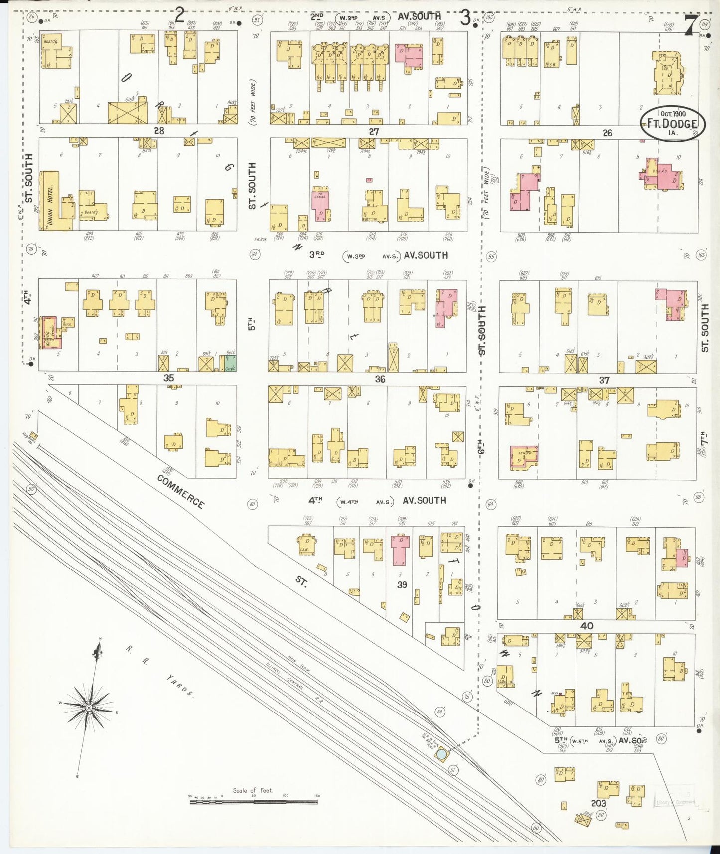 Sanborn Fire Insurance Map from Fort Dodge, Webster County, Iowa (1900), Sheet #0007 - Historic Sanborn Fire Insurance Map Print, vintage old map wall art