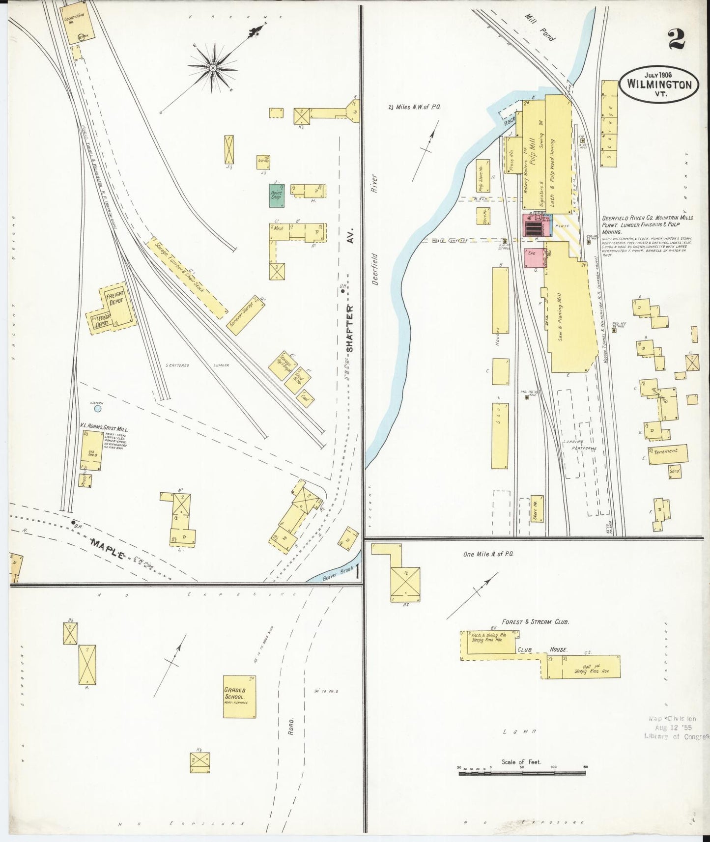 Sanborn Fire Insurance Map from Wilmington, Windham County, Vermont (1906), Sheet #0002 - Historic Sanborn Fire Insurance Map Print, vintage old map wall art, antique decor, genealogy gift, Vermont Vermont map