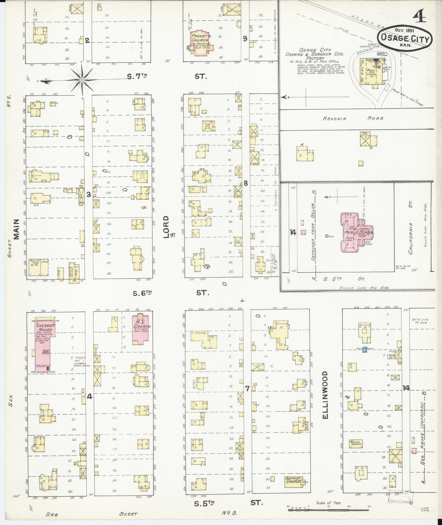 Sanborn Fire Insurance Map from Osage City, Osage County, Kansas (1891), Sheet #0004 - Historic Sanborn Fire Insurance Map Print, vintage old map wall art, antique decor, genealogy gift, Kansas Kansas map