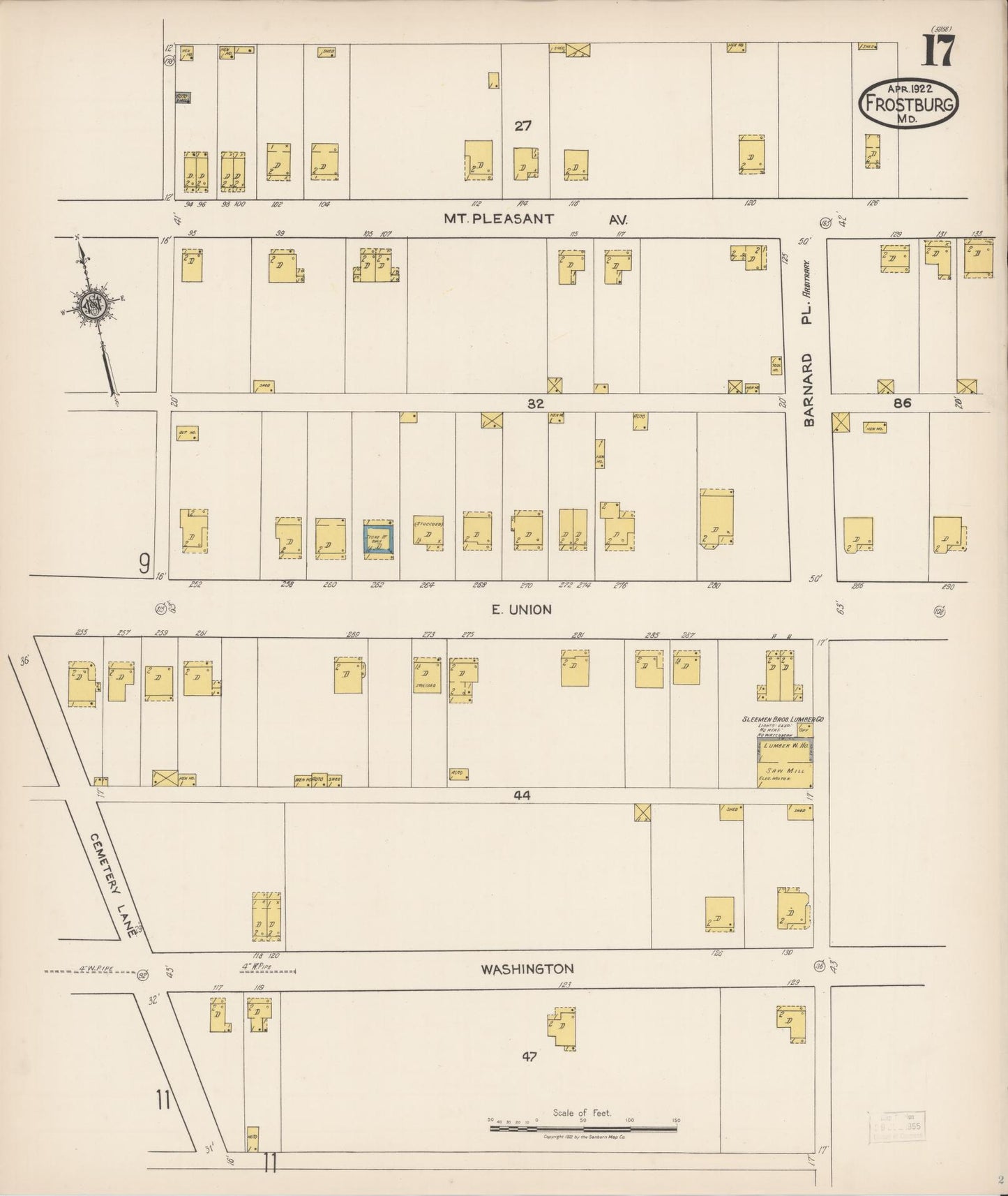 Sanborn Fire Insurance Map from Frostburg, Allegany County, Maryland (1922), Sheet #0017 - Historic Sanborn Fire Insurance Map Print, vintage old map wall art