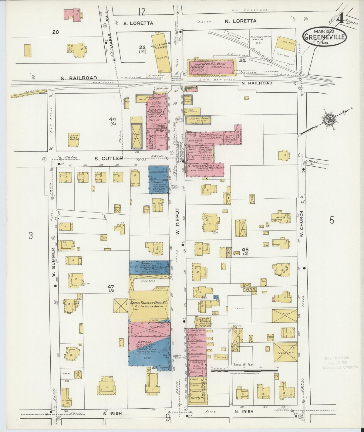 Sanborn Fire Insurance Map from Greeneville, Greene County, Tennessee (1920), Sheet #0004 - Historic Sanborn Fire Insurance Map Print, vintage old map wall art, antique decor, genealogy gift, Tennessee Tennessee map