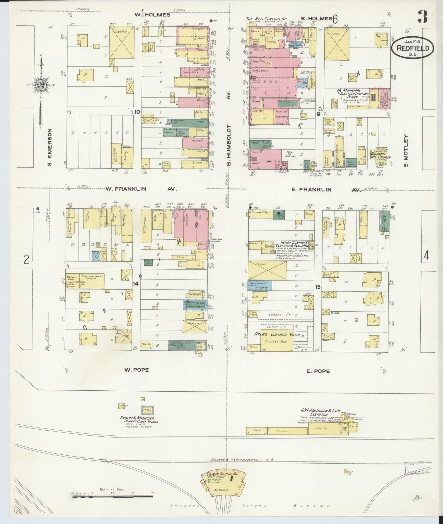 Sanborn Fire Insurance Map from Redfield, Spink County, South Dakota (1910), Sheet #0003 - Historic Sanborn Fire Insurance Map Print, vintage old map wall art, antique decor, genealogy gift, South Dakota South Dakota map