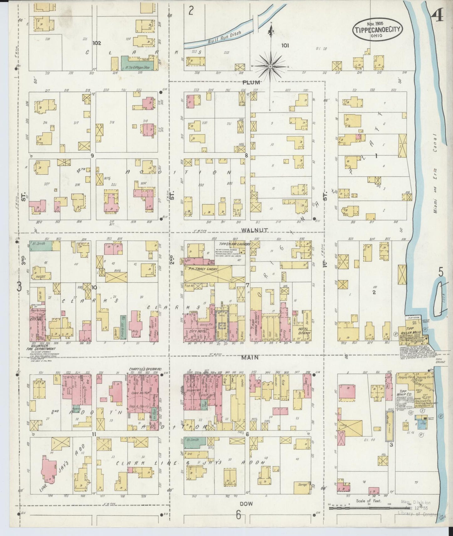 Sanborn Fire Insurance Map from Tipp City, Miami County, Ohio (1905), Sheet #0004 - Historic Sanborn Fire Insurance Map Print, vintage old map wall art, antique decor, genealogy gift, Ohio Ohio map