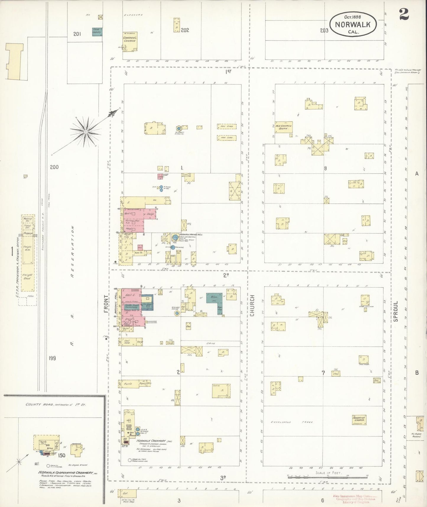 Sanborn Fire Insurance Map from Norwalk, Los Angeles County, California (1898), Sheet #0002 - Complete Map Set gallery image, historic Sanborn map, vintage wall art, California California