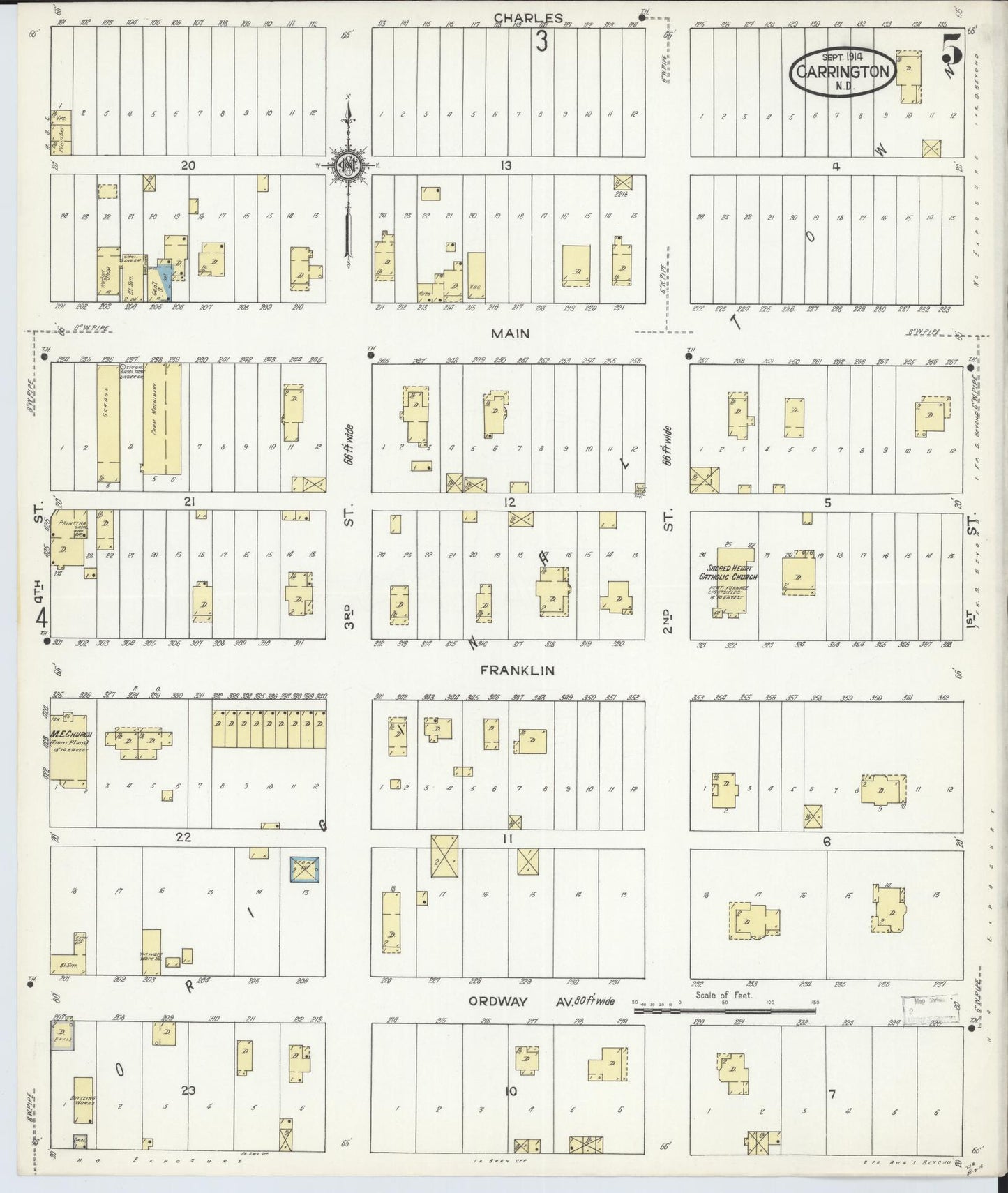 Sanborn Fire Insurance Map from Carrington, Foster County, North Dakota (1914), Sheet #0005 - Historic Sanborn Fire Insurance Map Print, vintage old map wall art, antique decor, genealogy gift, North Dakota North Dakota map
