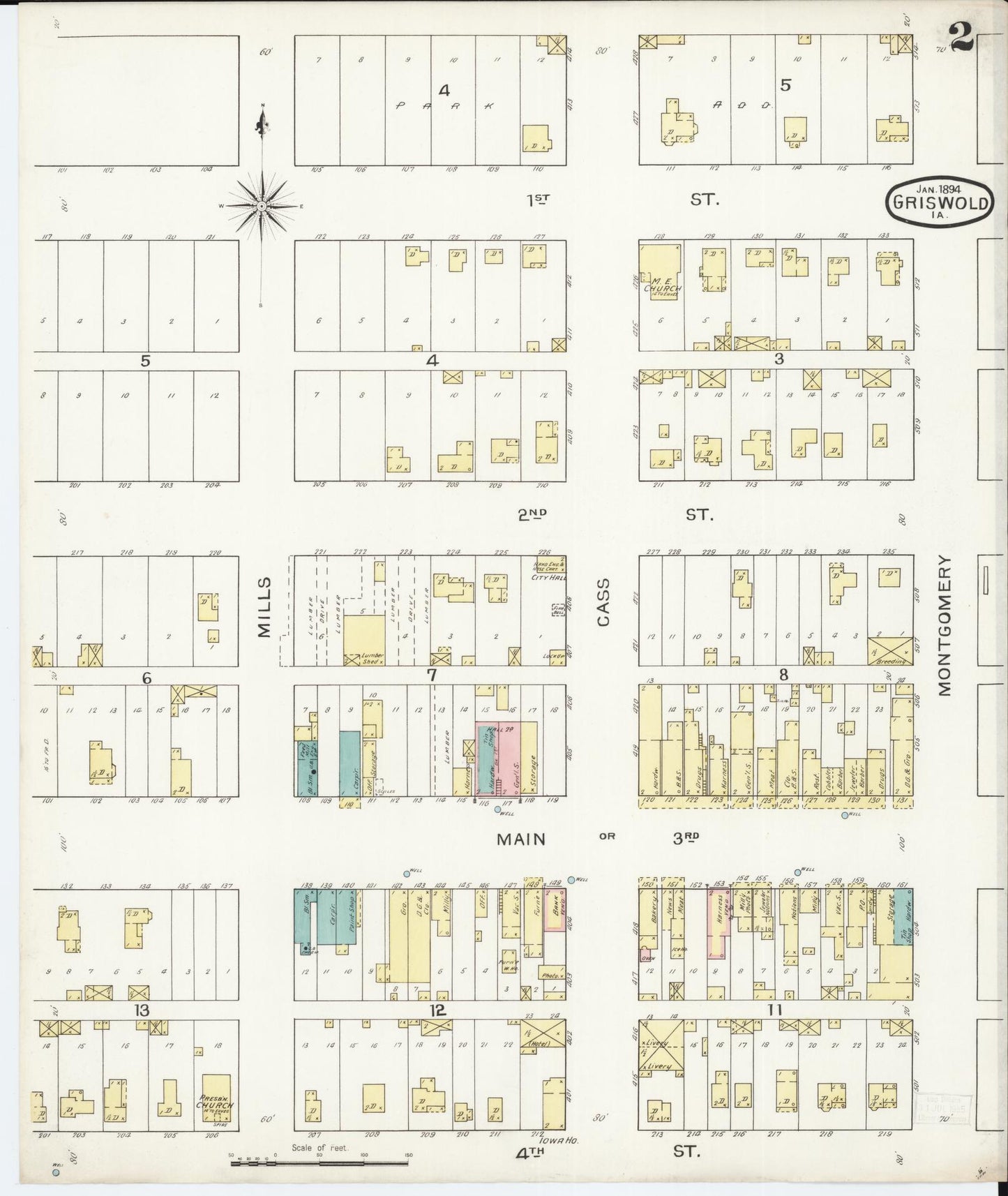 Sanborn Fire Insurance Map from Griswold, Cass County, Iowa (1894), Sheet #0002 - Historic Sanborn Fire Insurance Map Print, vintage old map wall art
