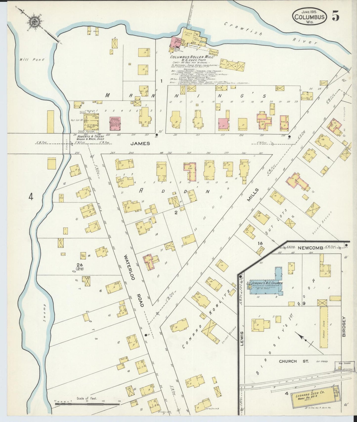 Sanborn Fire Insurance Map from Columbus, Columbia and Dodge County, Wisconsin (1915), Sheet #0005 - Historic Sanborn Fire Insurance Map Print, vintage old map wall art, antique decor, genealogy gift, Wisconsin Wisconsin map