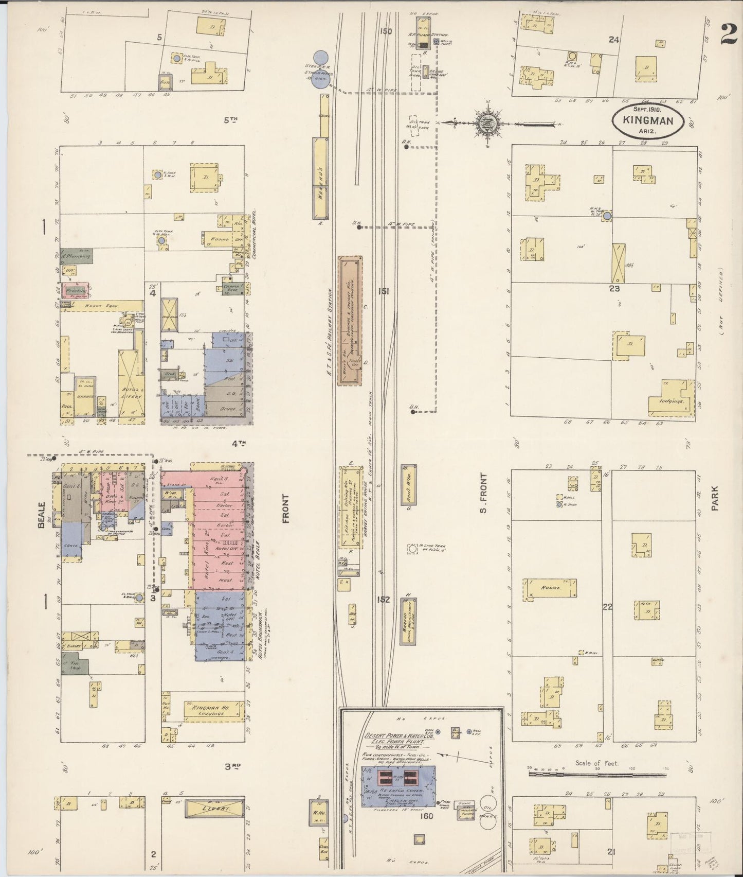 Sanborn Fire Insurance Map from Kingman, Mohave County, Arizona (1910), Sheet #0002 - Historic Sanborn Fire Insurance Map Print, vintage old map wall art, antique decor, genealogy gift, Arizona Arizona map