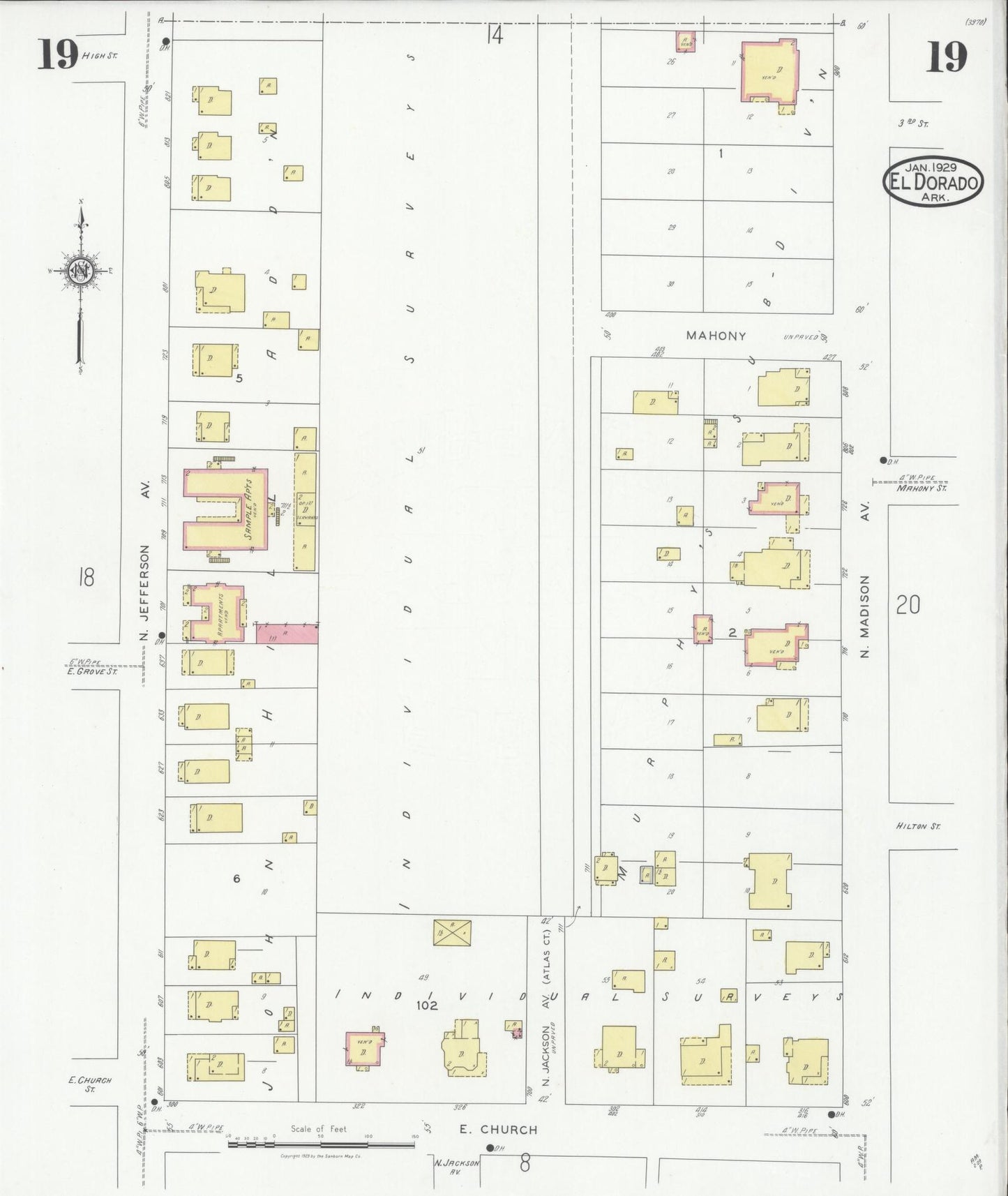 Sanborn Fire Insurance Map from El Dorado, Union County, Arkansas (1929), Sheet #0019 - Historic Sanborn Fire Insurance Map Print, vintage old map wall art, antique decor, genealogy gift, Arkansas Arkansas map
