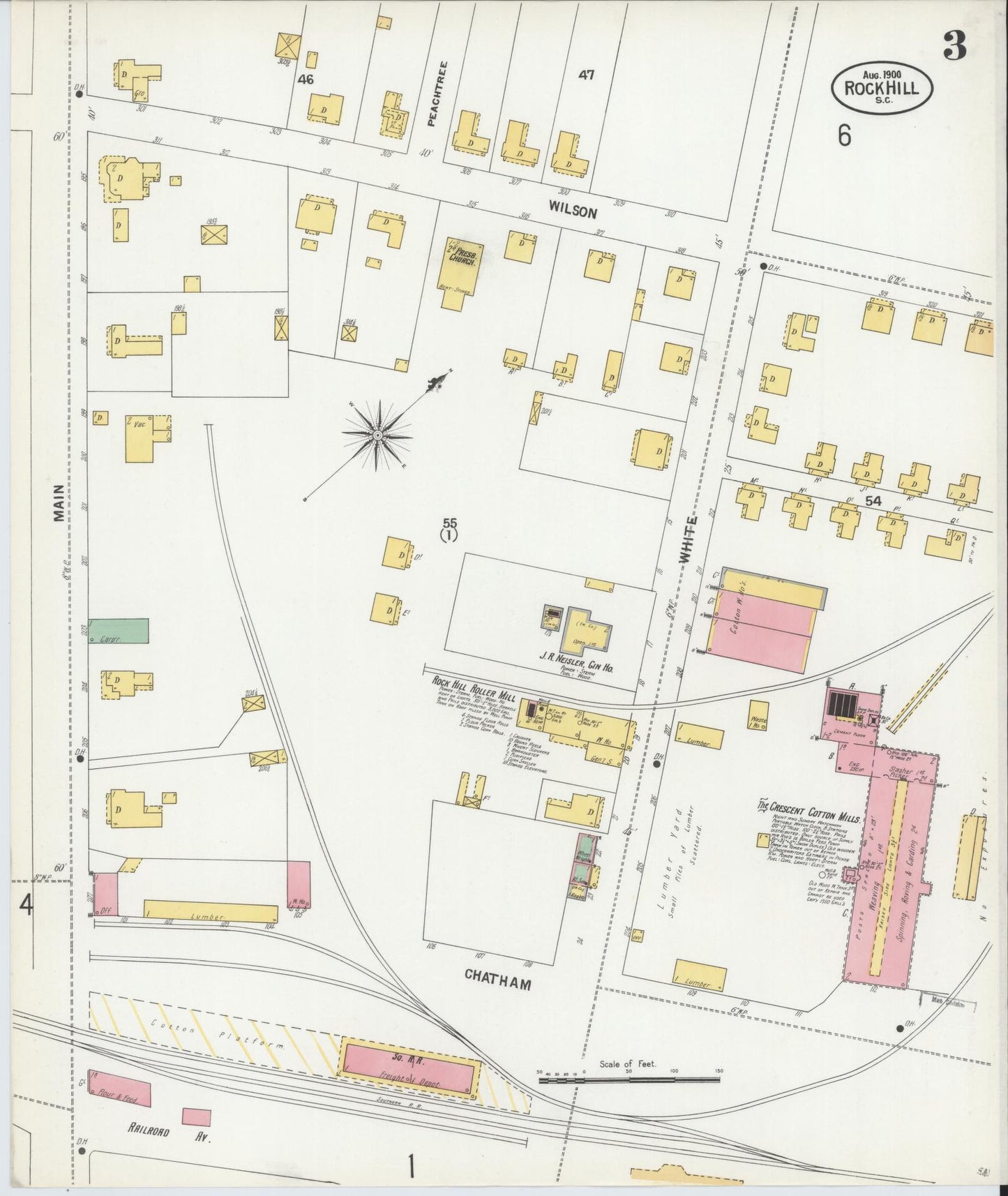 Sanborn Fire Insurance Map from Rock Hill, York County, South Carolina (1900), Sheet #0003 - Historic Sanborn Fire Insurance Map Print, vintage old map wall art, antique decor, genealogy gift, South Carolina South Carolina map