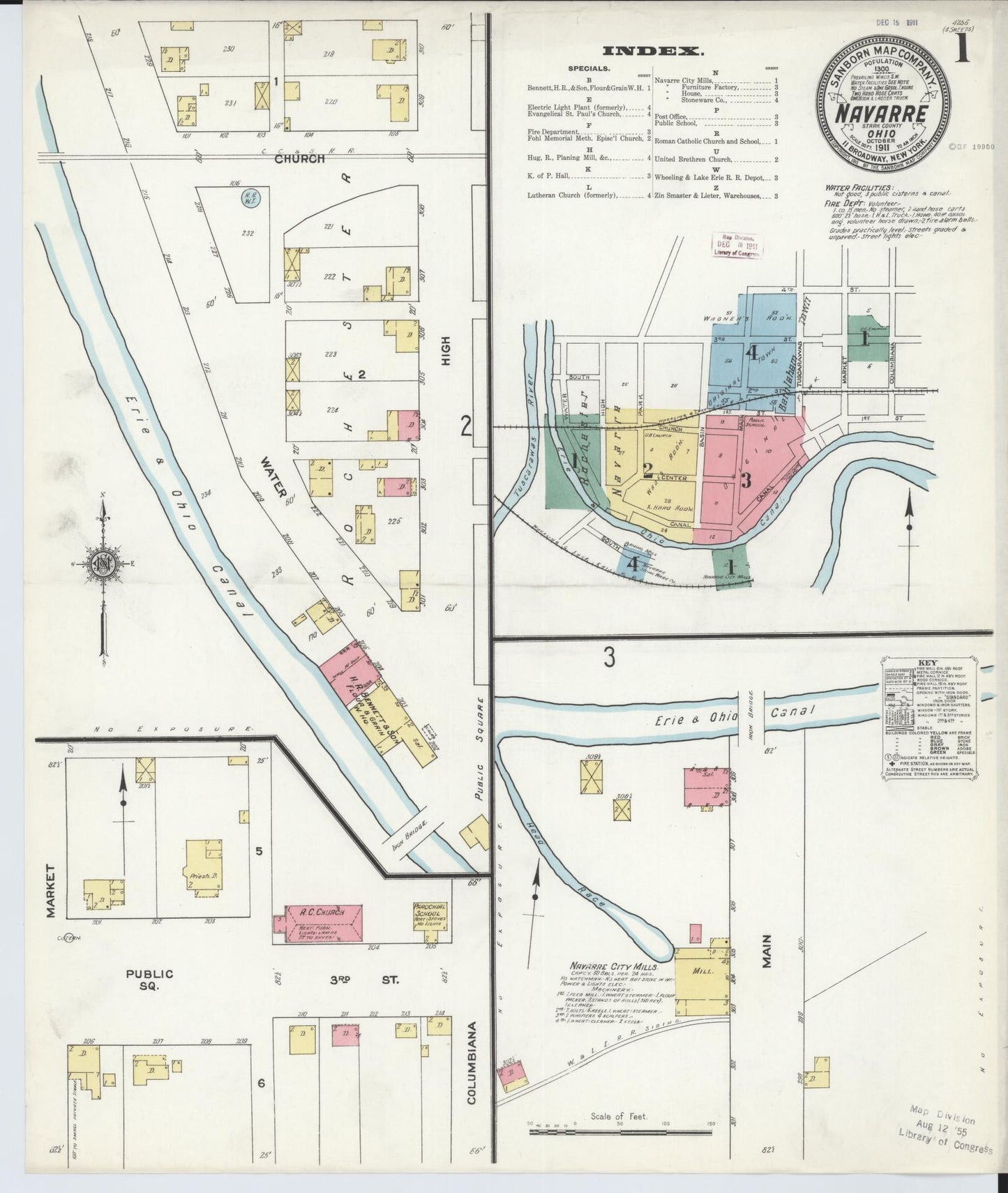 Sanborn Fire Insurance Map from Navarre, Stark County, Ohio (1911), Sheet #0001 - Historic Sanborn Fire Insurance Map Print, vintage old map wall art, antique decor, genealogy gift, Ohio Ohio map