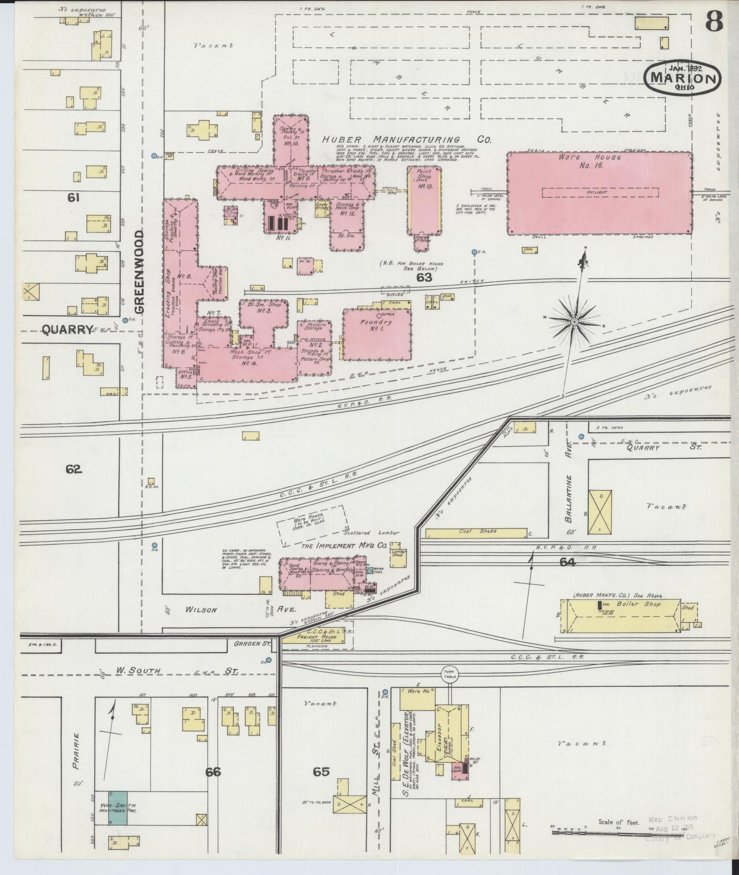 Sanborn Fire Insurance Map from Marion, Marion County, Ohio (1892), Sheet #0008 - Complete Map Set gallery image, historic Sanborn map, vintage wall art, Ohio Ohio