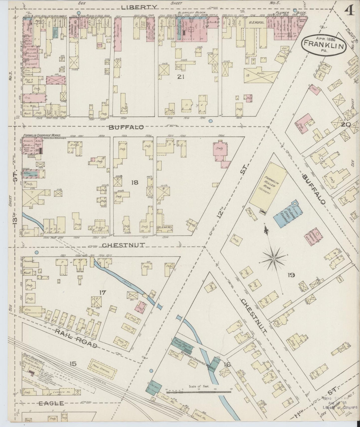 Sanborn Fire Insurance Map from Franklin, Venango County, Pennsylvania (1888), Sheet #0004 - Historic Sanborn Fire Insurance Map Print, vintage old map wall art, antique decor, genealogy gift, Pennsylvania Pennsylvania map