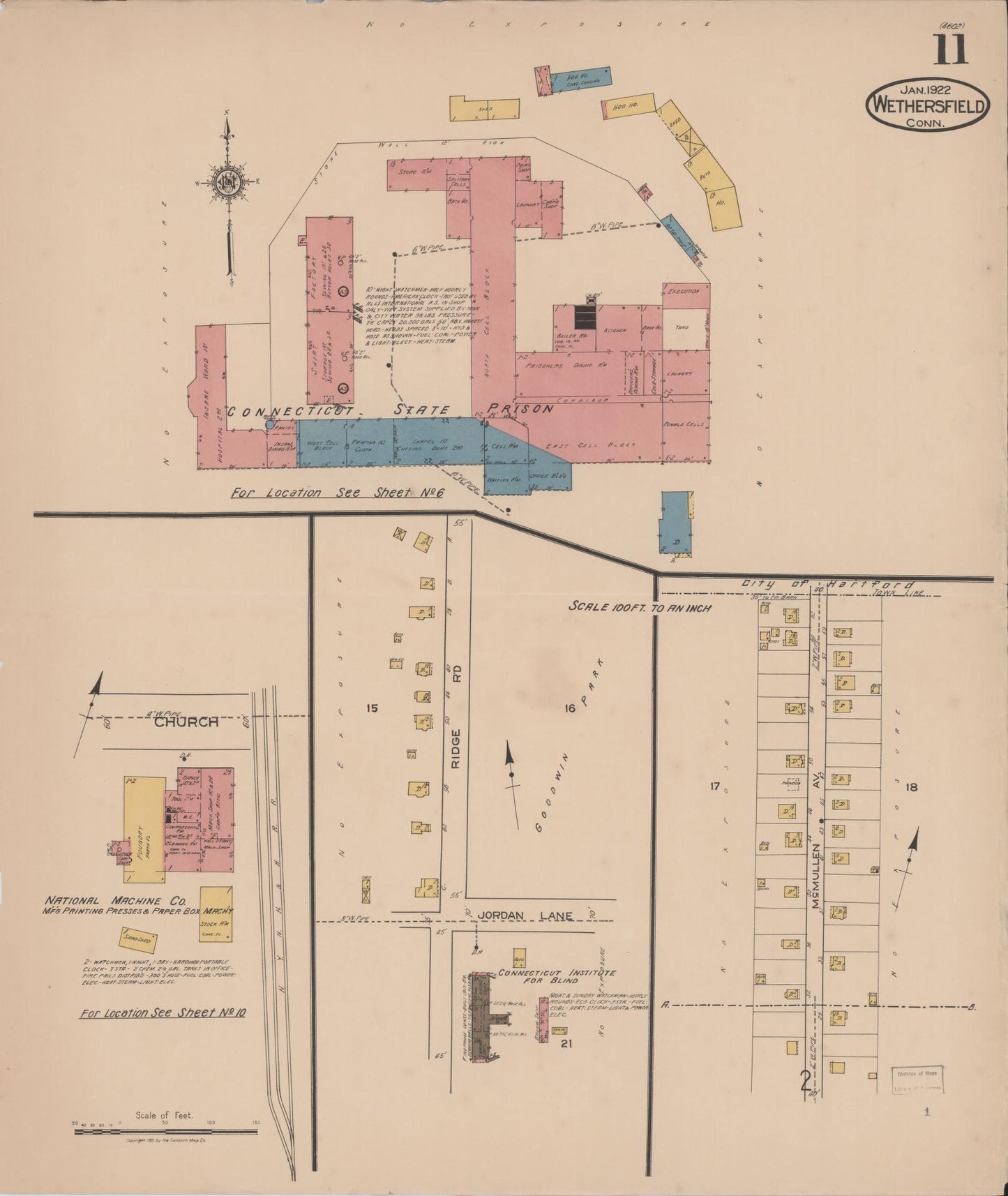 Sanborn Fire Insurance Map from Wethersfield, Hartford County, Connecticut (1922), Sheet #0011 - Complete Map Set gallery image, historic Sanborn map, vintage wall art, Connecticut Connecticut