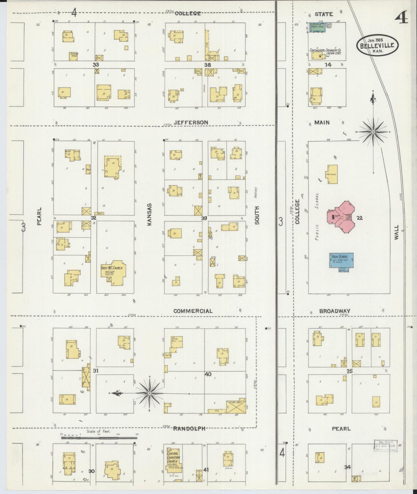 Sanborn Fire Insurance Map from Belleville, Republic County, Kansas (1905), Sheet #0004 - Historic Sanborn Fire Insurance Map Print, vintage old map wall art, antique decor, genealogy gift, Kansas Kansas map