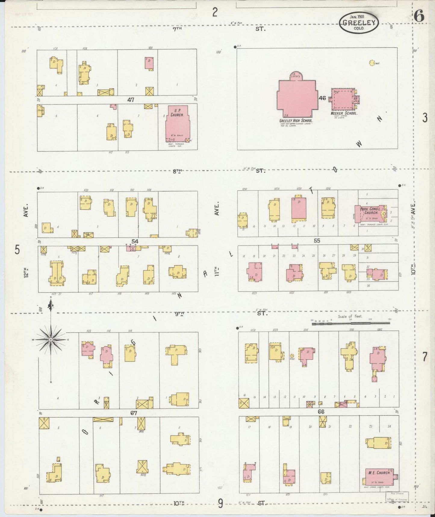 Sanborn Fire Insurance Map from Greeley, Weld County, Colorado (1901), Sheet #0006 - Historic Sanborn Fire Insurance Map Print, vintage old map wall art, antique decor, genealogy gift, Colorado Colorado map