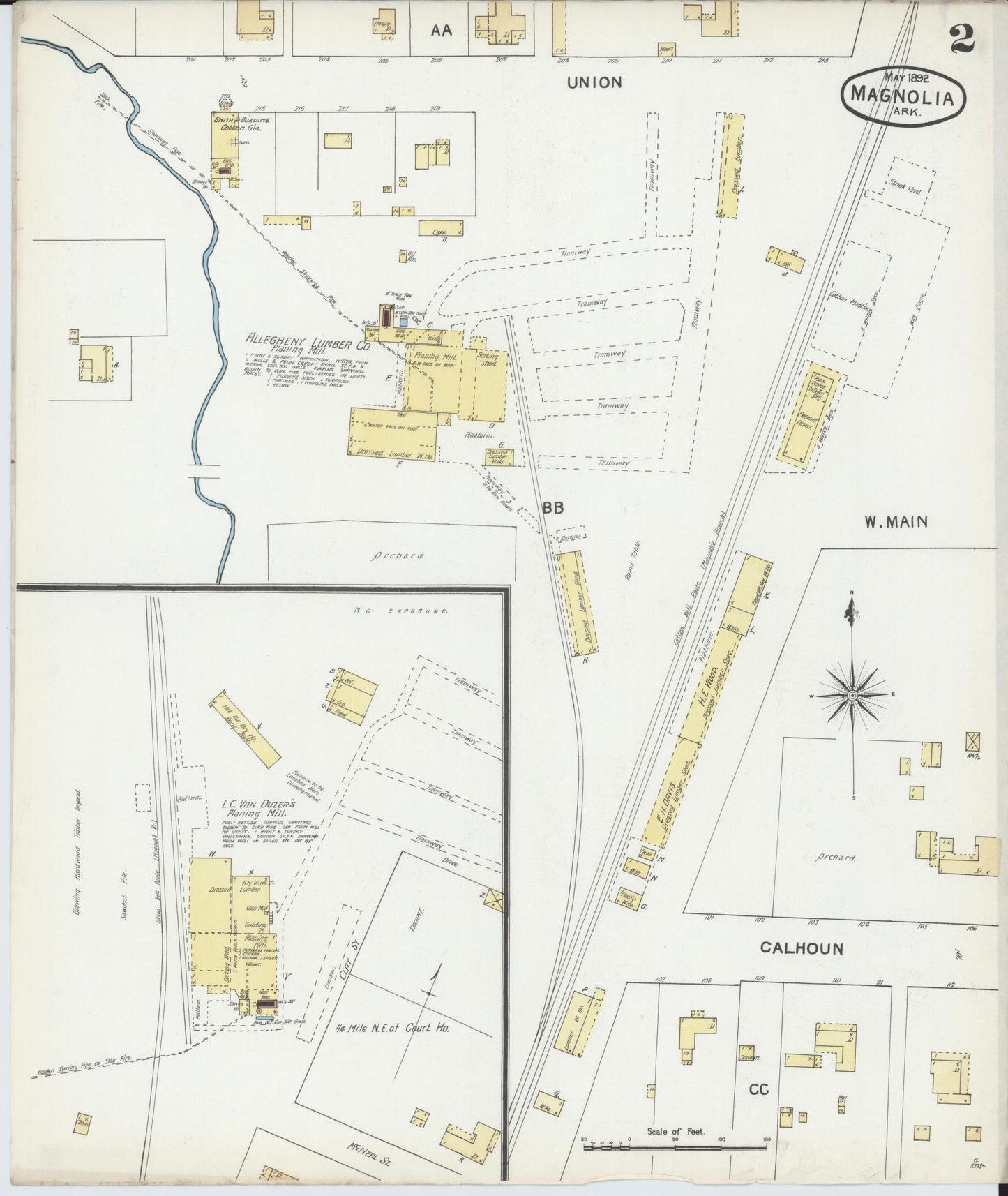 Sanborn Fire Insurance Map from Magnolia, Columbia County, Arkansas (1892), Sheet #0002 - Historic Sanborn Fire Insurance Map Print, vintage old map wall art, antique decor, genealogy gift, Arkansas Arkansas map