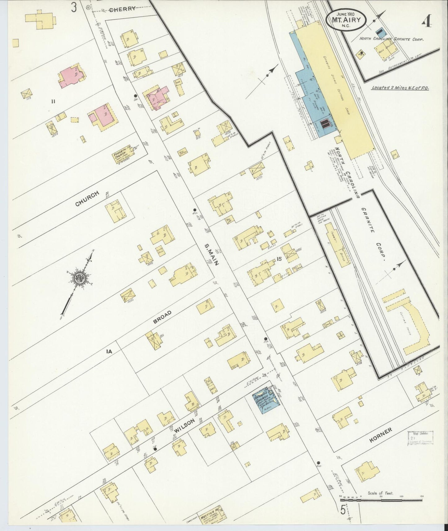 Sanborn Fire Insurance Map from Mount Airy, Surry County, North Carolina (1910), Sheet #0004 - Historic Sanborn Fire Insurance Map Print, vintage old map wall art, antique decor, genealogy gift, North Carolina North Carolina map