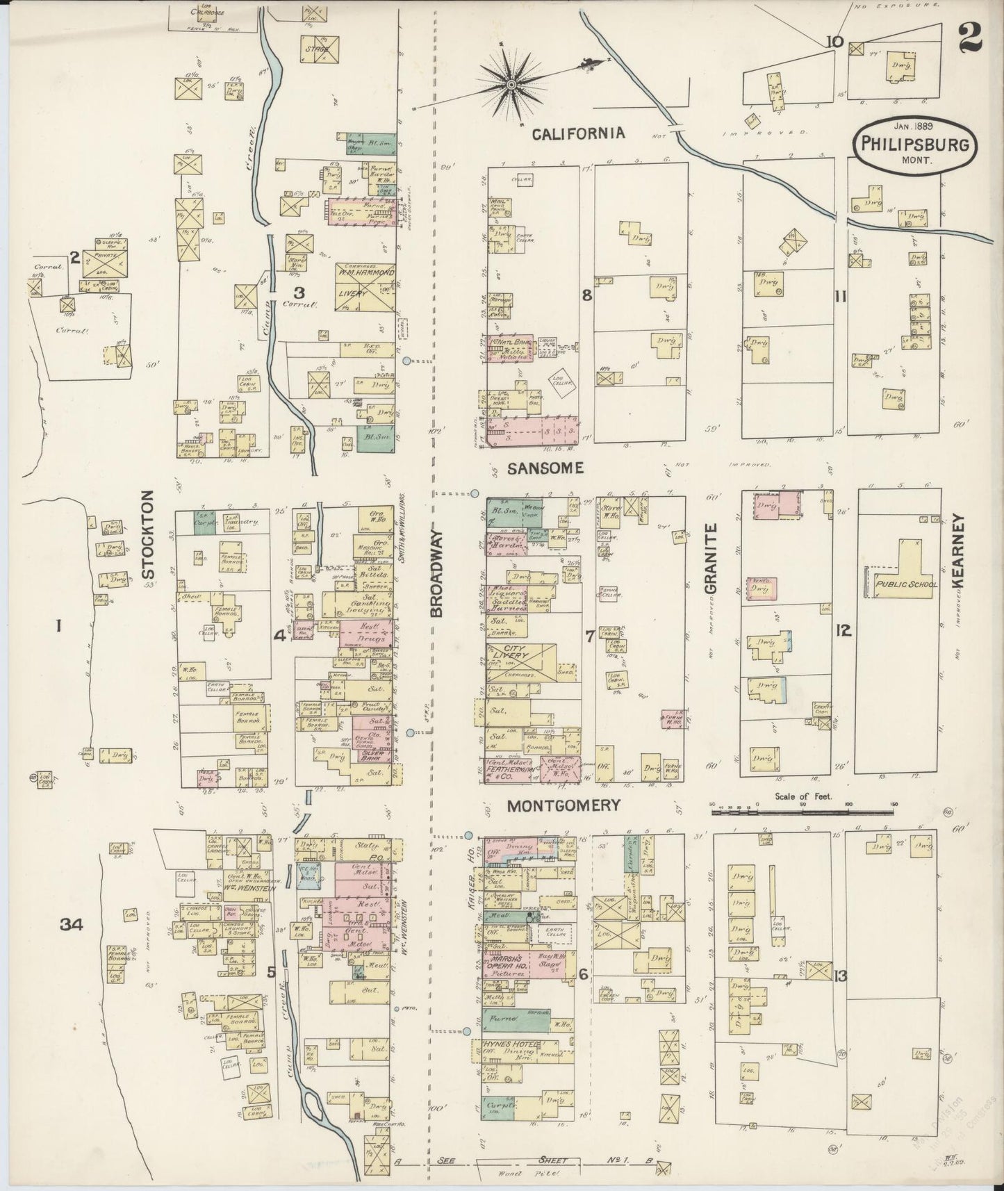 Sanborn Fire Insurance Map from Philipsburg, Granite County, Montana (1889), Sheet #0002 - Complete Map Set gallery image, historic Sanborn map, vintage wall art, Montana Montana
