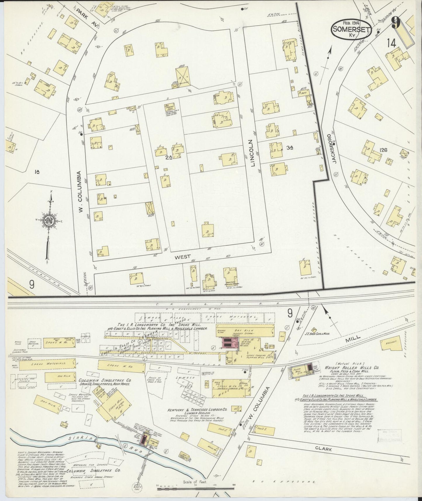 Sanborn Fire Insurance Map from Somerset, Pulaski County, Kentucky (1914), Sheet #0009 - Historic Sanborn Fire Insurance Map Print, vintage old map wall art, antique decor, genealogy gift, Kentucky Kentucky map