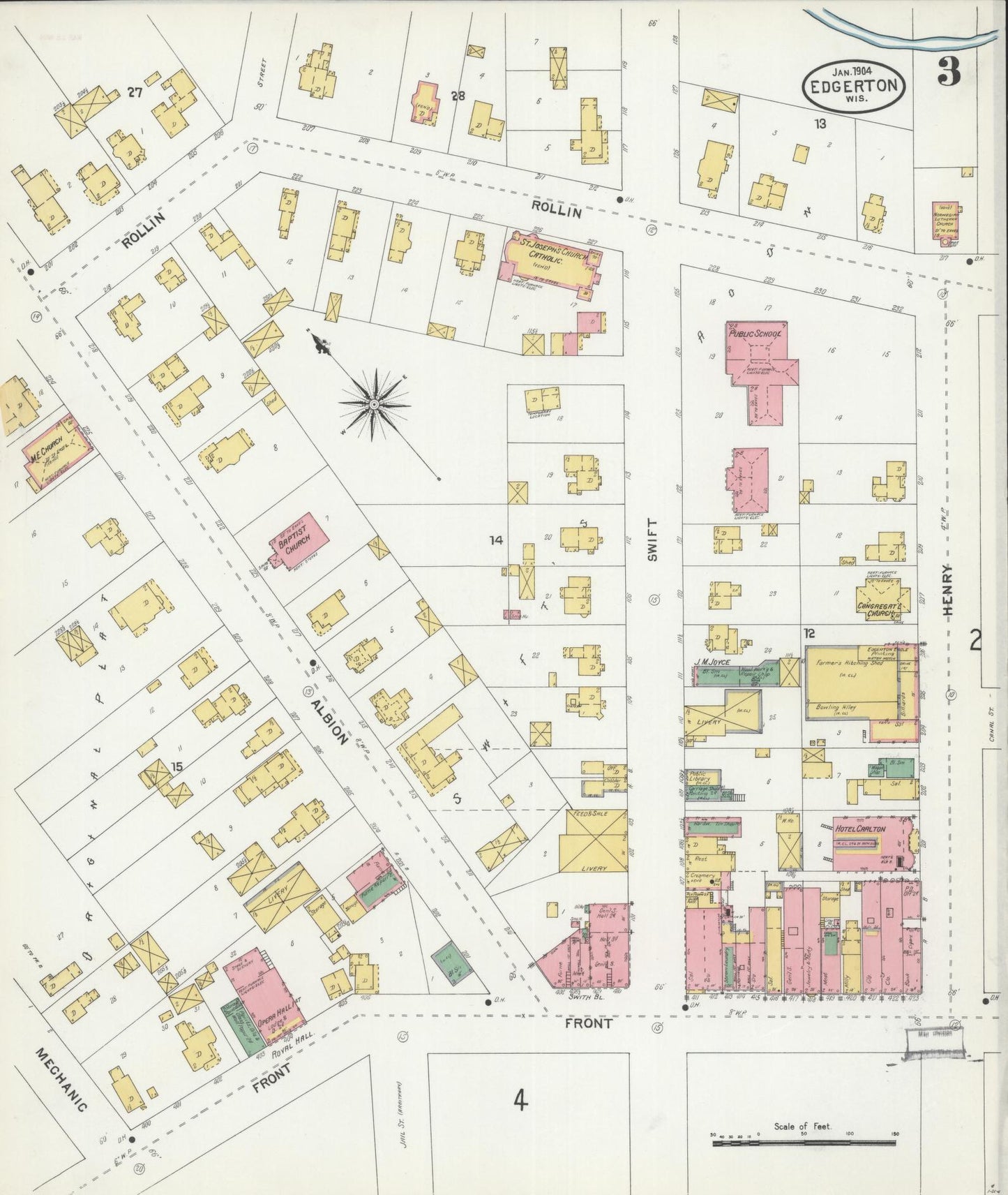 Sanborn Fire Insurance Map from Edgerton, Rock County, Wisconsin (1904), Sheet #0003 - Historic Sanborn Fire Insurance Map Print, vintage old map wall art, antique decor, genealogy gift, Wisconsin Wisconsin map