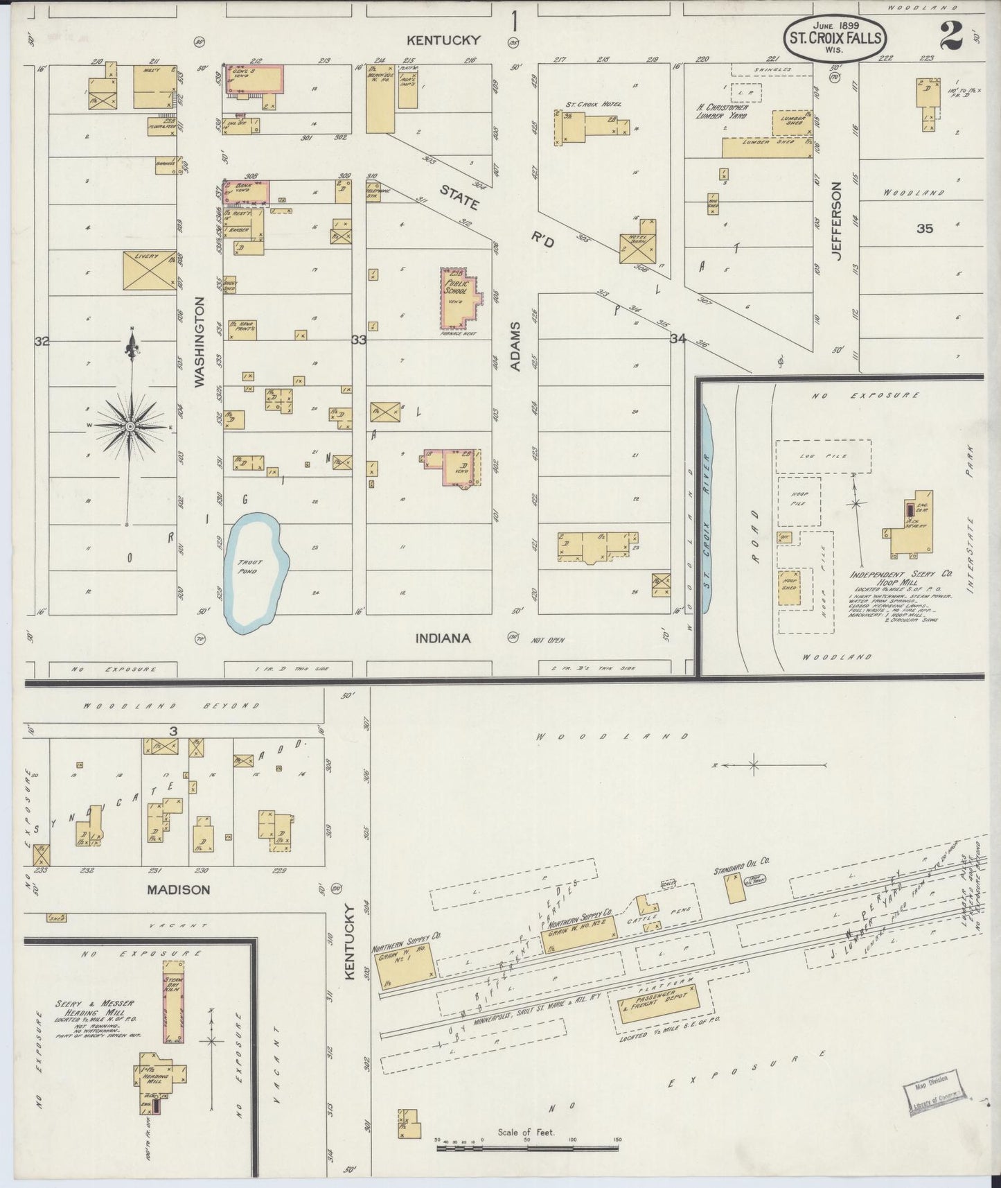 Sanborn Fire Insurance Map from Saint Croix Falls, Polk County, Wisconsin (1899), Sheet #0002 - Historic Sanborn Fire Insurance Map Print, vintage old map wall art, antique decor, genealogy gift, Wisconsin Wisconsin map