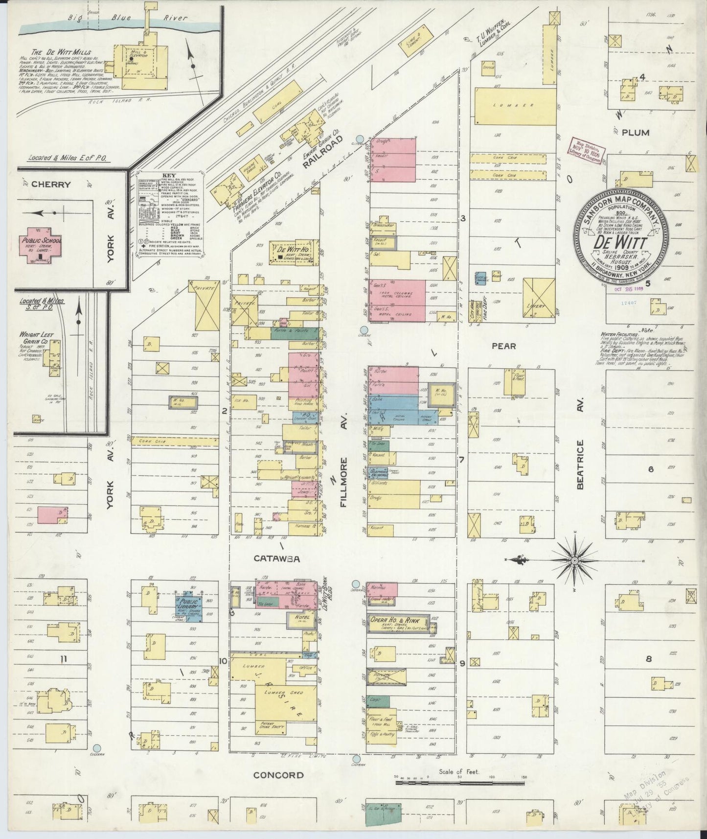 Sanborn Fire Insurance Map from De Witt, Saline County, Nebraska (1909), Sheet #0001 - Historic Sanborn Fire Insurance Map Print, vintage old map wall art, antique decor, genealogy gift, Nebraska Nebraska map
