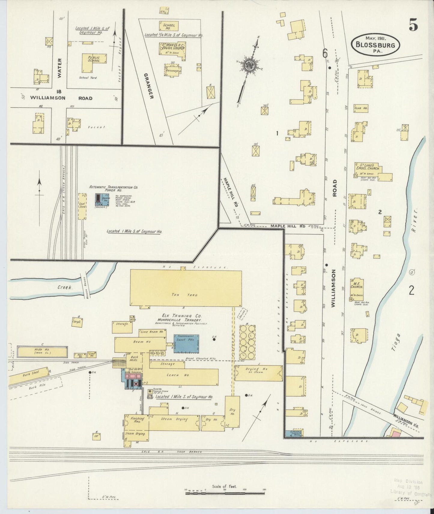 Sanborn Fire Insurance Map from Blossburg, Tioga County, Pennsylvania (1911), Sheet #0005 - Historic Sanborn Fire Insurance Map Print, vintage old map wall art, antique decor, genealogy gift, Pennsylvania Pennsylvania map