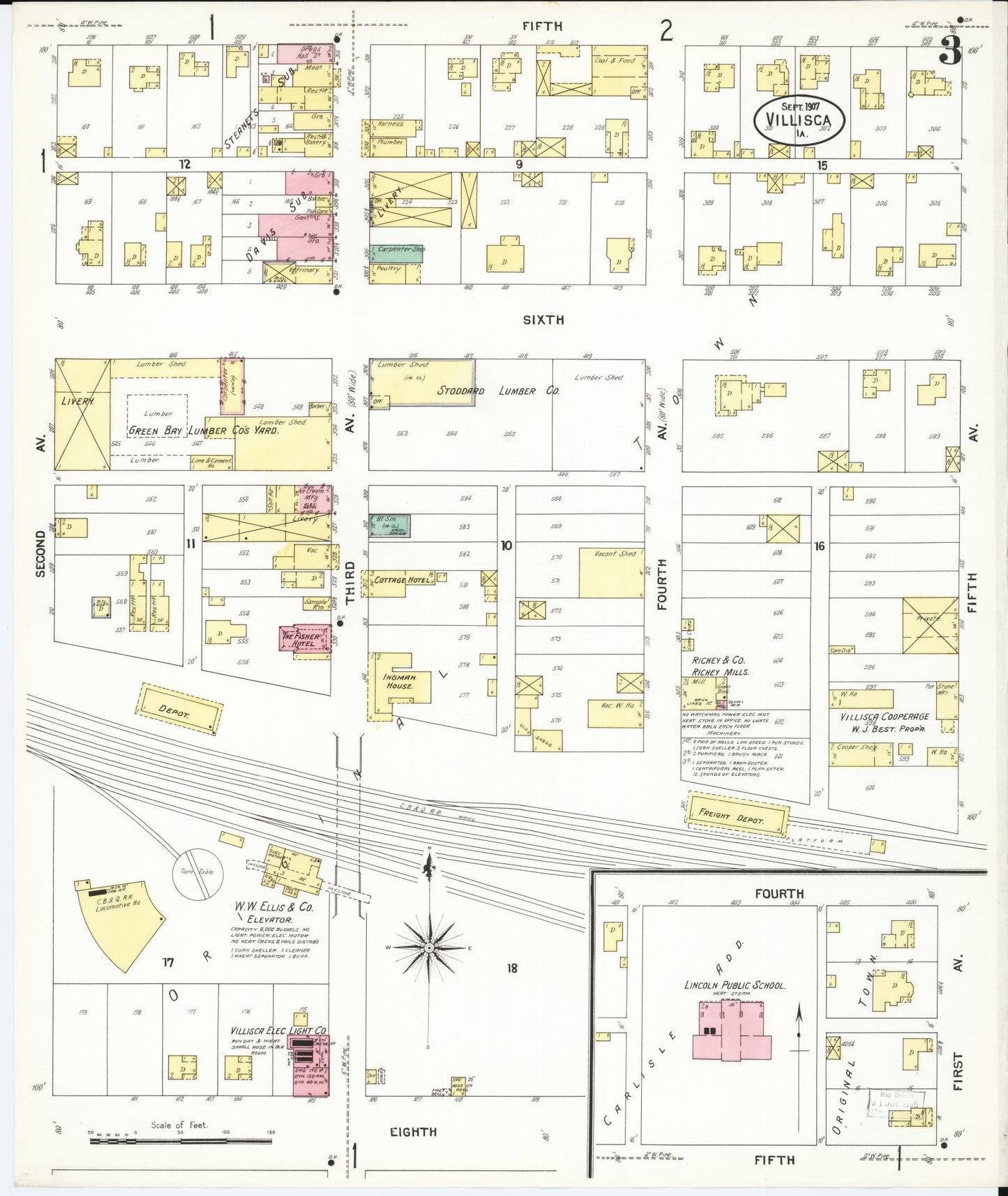 Sanborn Fire Insurance Map from Villisca, Montgomery County, Iowa (1907), Sheet #0003 - Historic Sanborn Fire Insurance Map Print