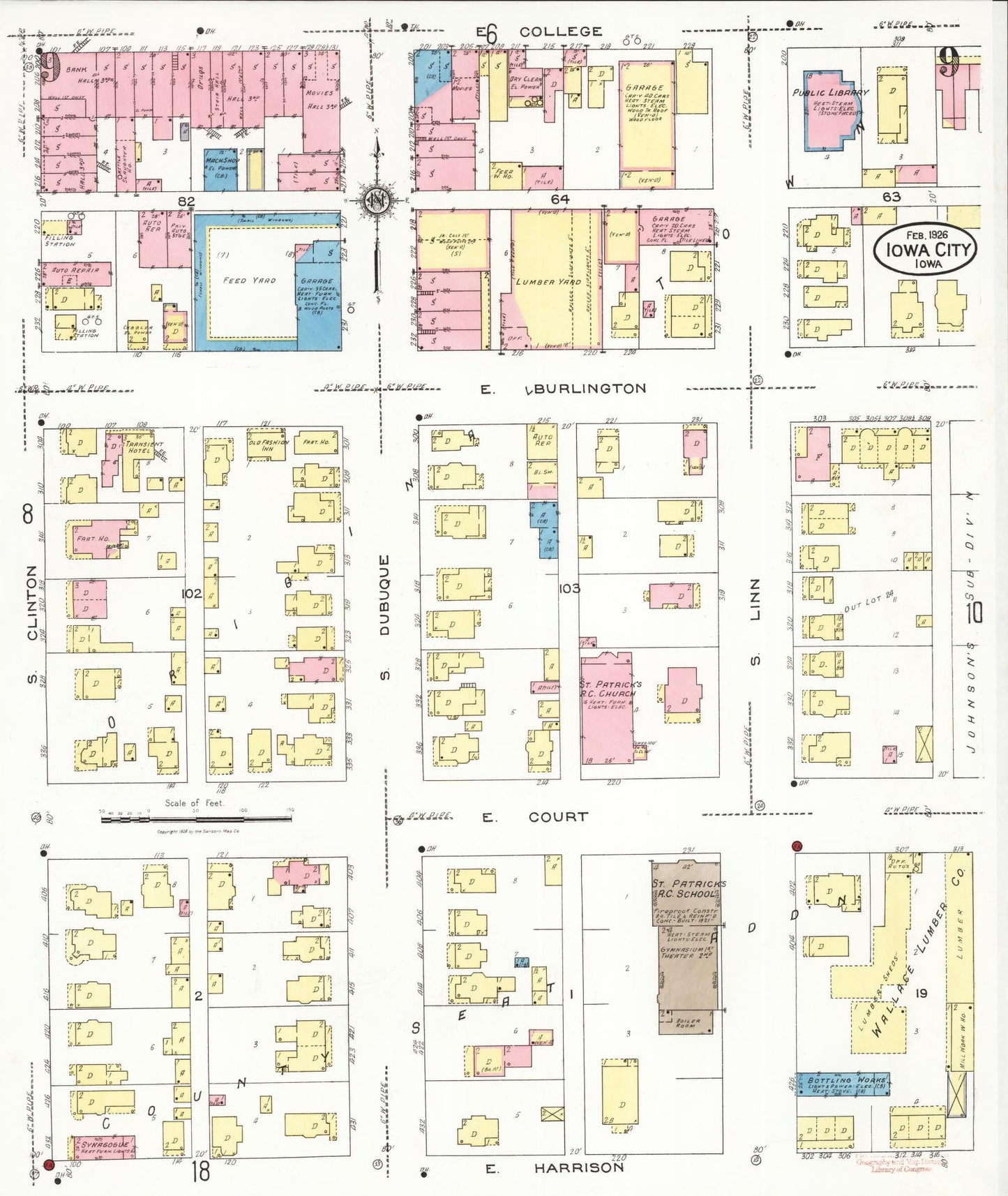 Sanborn Fire Insurance Map from Iowa City, Johnson County, Iowa (1926), Sheet #0009 - Historic Sanborn Fire Insurance Map Print, vintage old map wall art