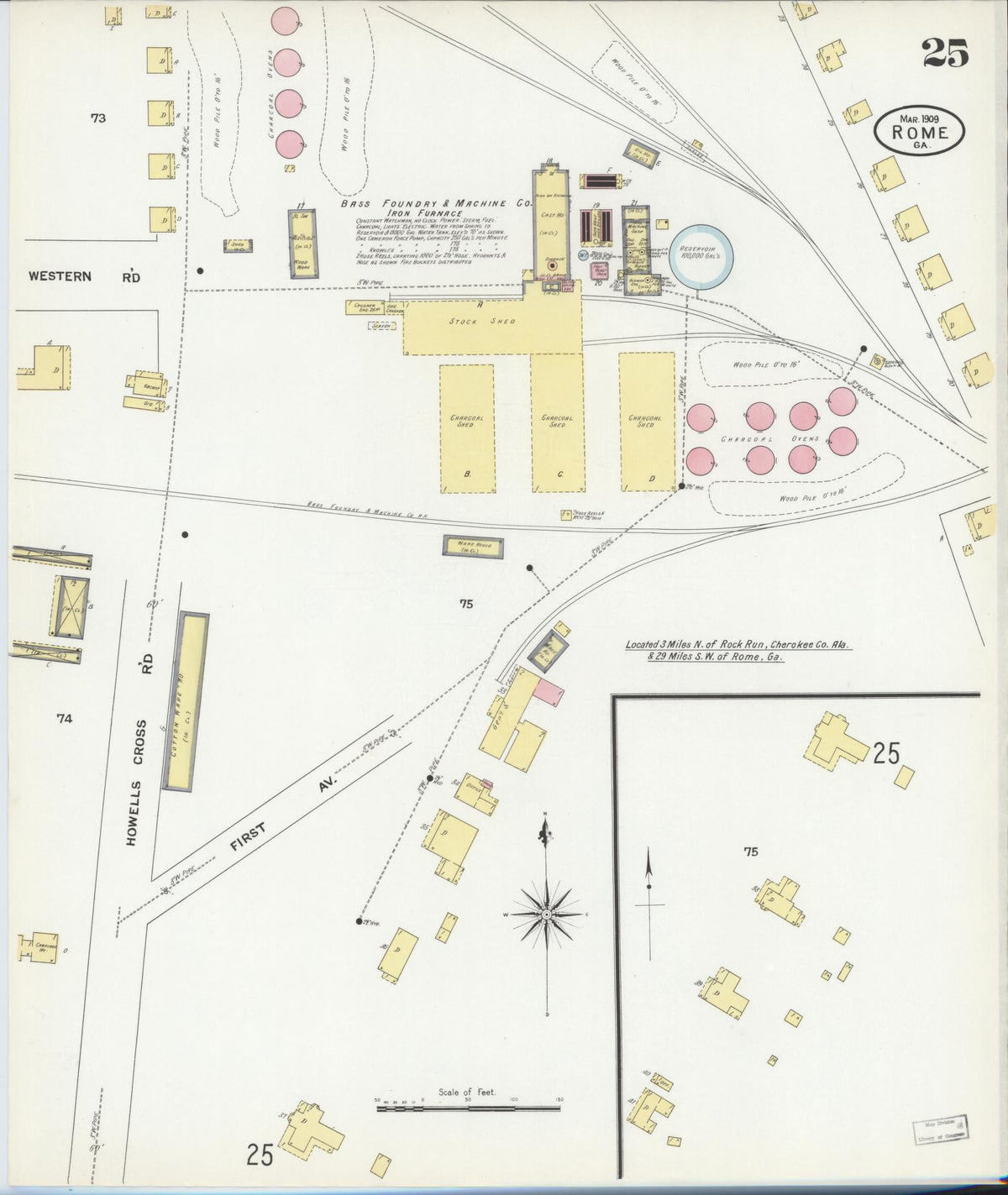 Sanborn Fire Insurance Map from Rome, Floyd County, Georgia (1909), Sheet #0025 - Historic Sanborn Fire Insurance Map Print, vintage old map wall art, antique decor, genealogy gift, Georgia Georgia map