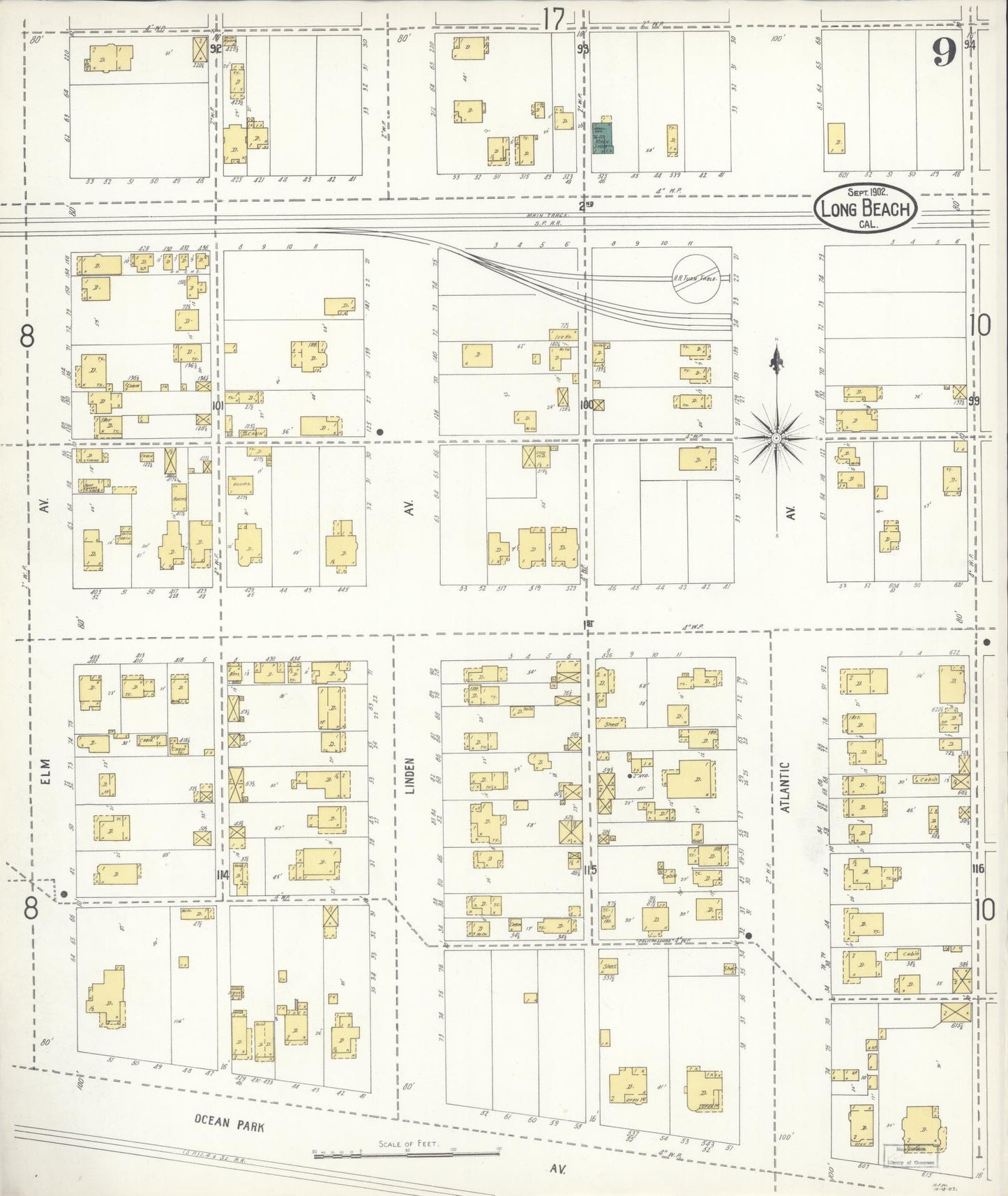 Sanborn Fire Insurance Map from Long Beach, Los Angeles County, California (1902), Sheet #0009 - Historic Sanborn Fire Insurance Map Print, vintage old map wall art, antique decor, genealogy gift, California California map