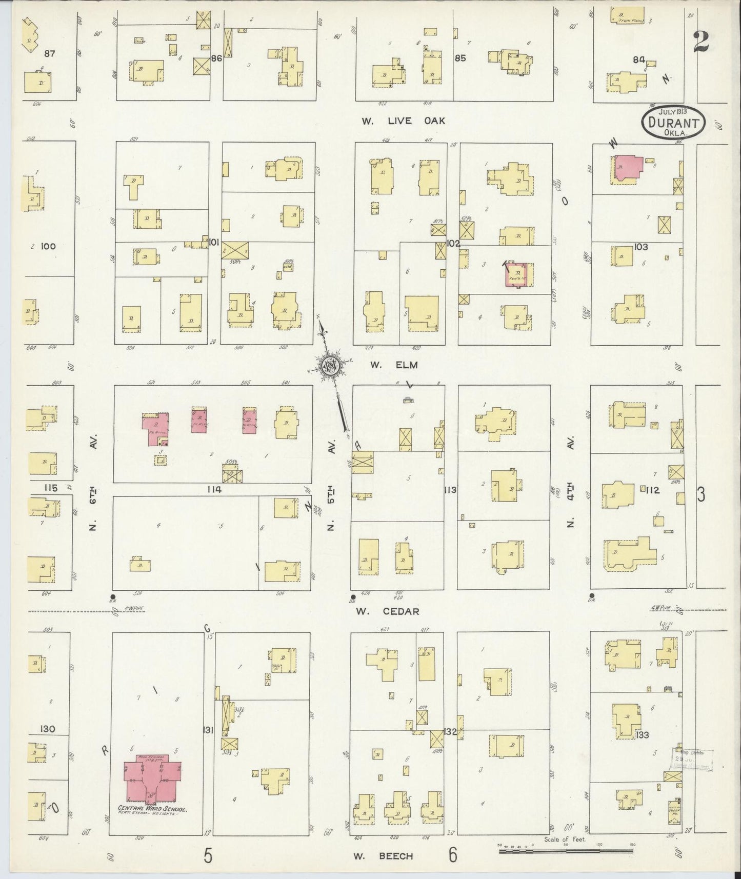 Sanborn Fire Insurance Map from Durant, Bryan County, Oklahoma (1913), Sheet #0002 - Historic Sanborn Fire Insurance Map Print, vintage old map wall art, antique decor, genealogy gift, Oklahoma Oklahoma map