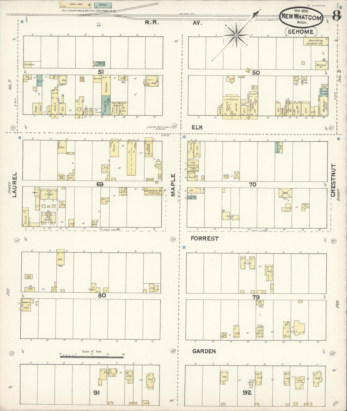 Sanborn Fire Insurance Map from New Whatcom, Whatcom County, Washington (1890), Sheet #0008 - Historic Sanborn Fire Insurance Map Print, vintage old map wall art, antique decor, genealogy gift, Washington Washington map
