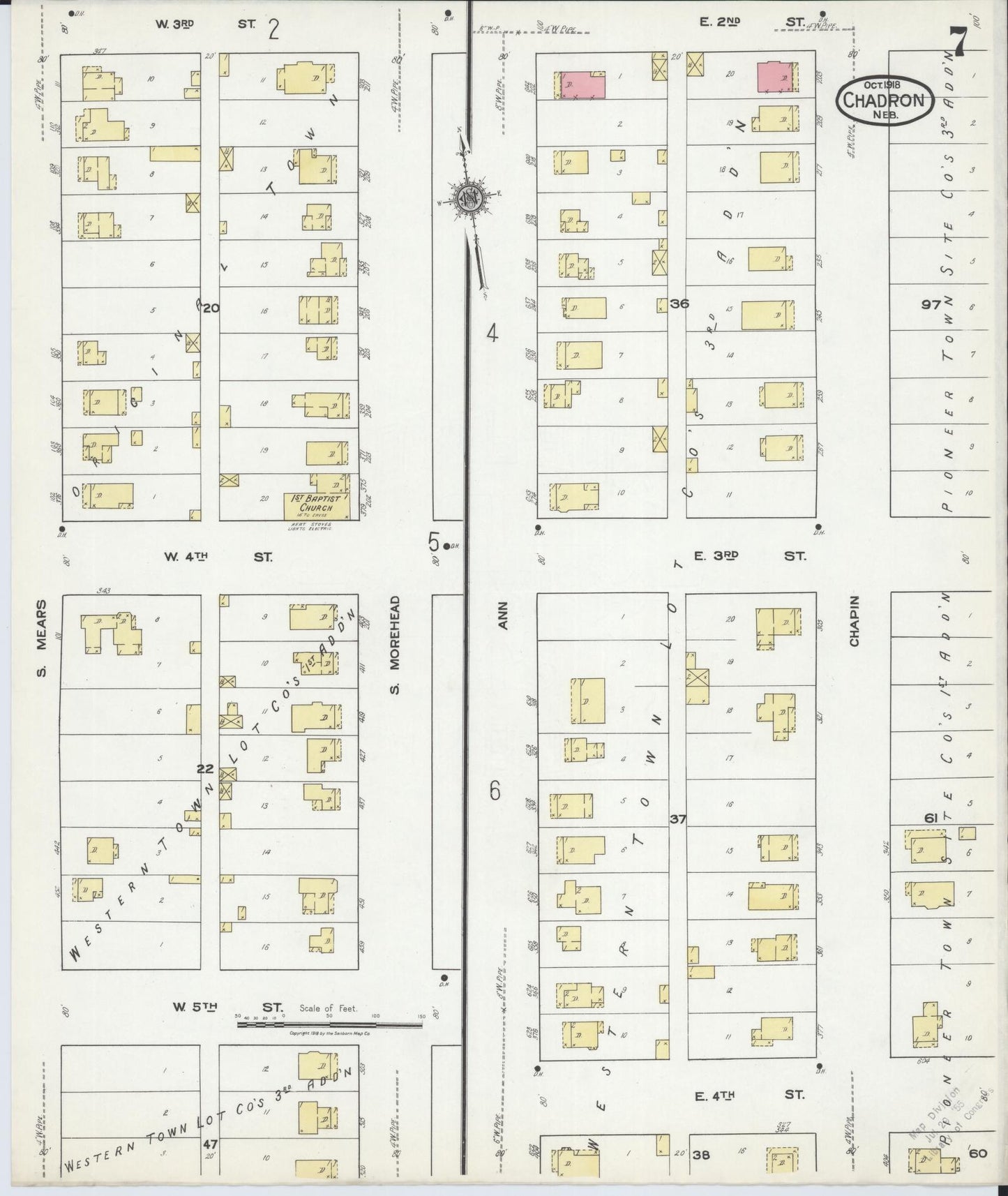 Sanborn Fire Insurance Map from Chadron, Dawes County, Nebraska (1918), Sheet #0007 - Complete Map Set gallery image, historic Sanborn map, vintage wall art, Nebraska Nebraska