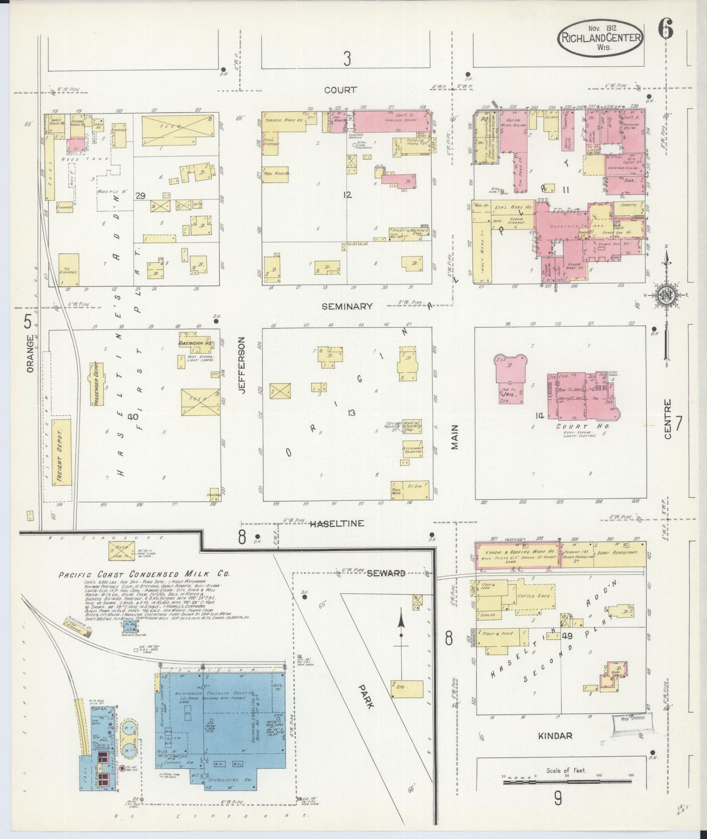 Sanborn Fire Insurance Map from Richland Center, Richland County, Wisconsin (1912), Sheet #0006 - Historic Sanborn Fire Insurance Map Print, vintage old map wall art, antique decor, genealogy gift, Wisconsin Wisconsin map
