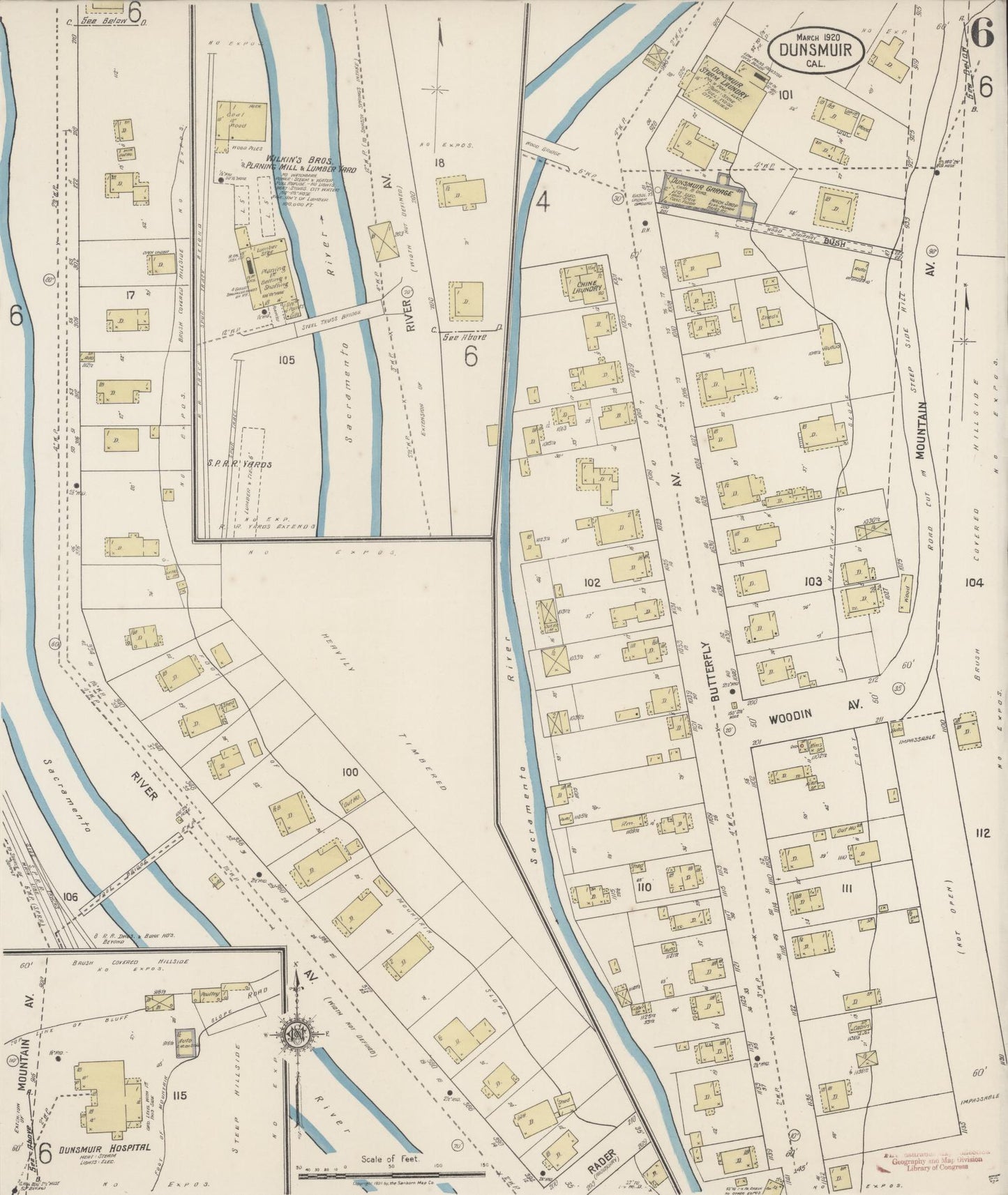 Sanborn Fire Insurance Map from Dunsmuir, Siskiyou County, California (1920), Sheet #0006 - Historic Sanborn Fire Insurance Map Print, vintage old map wall art, antique decor, genealogy gift, California California map