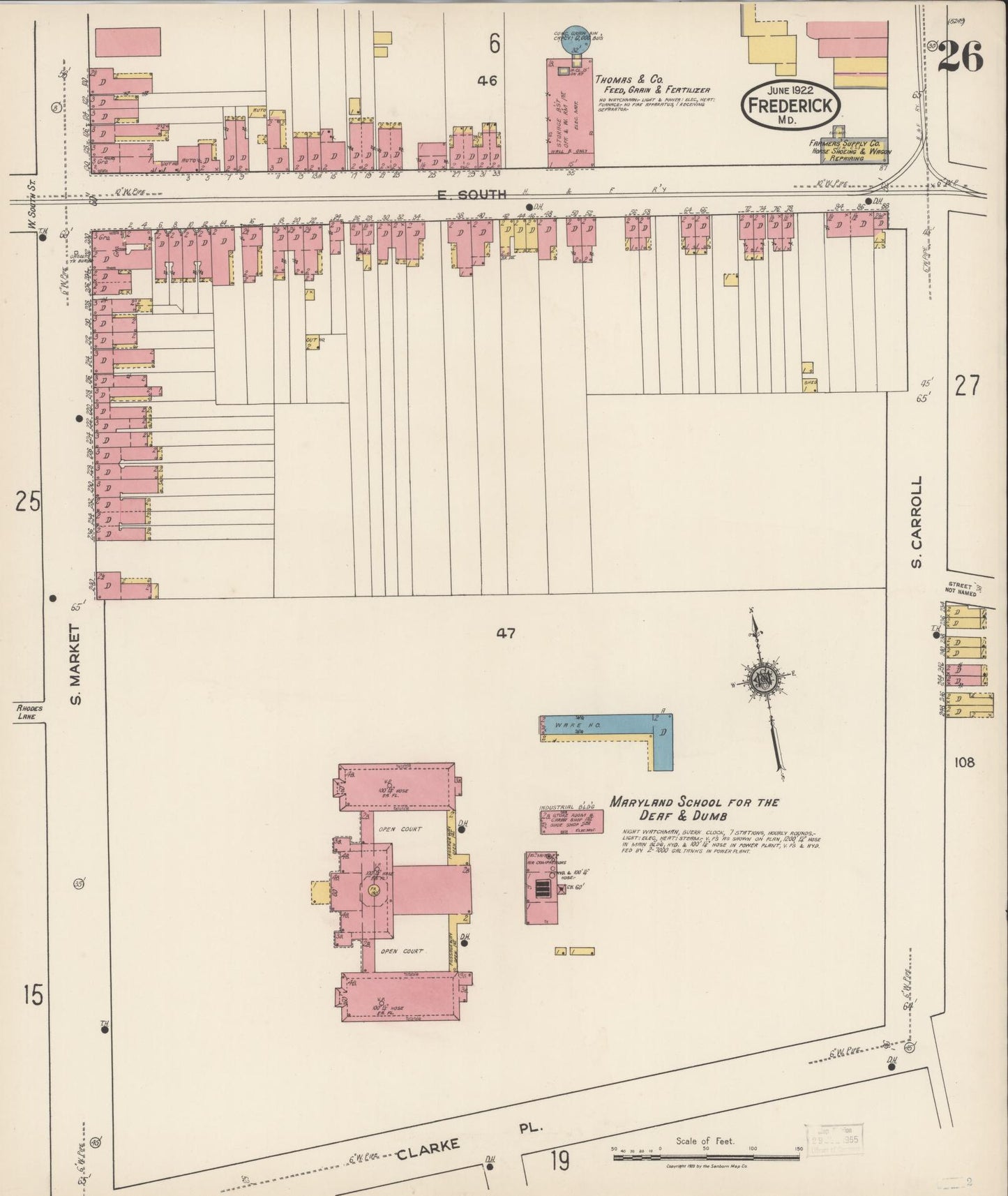 Sanborn Fire Insurance Map from Frederick, Frederick County, Maryland (1922), Sheet #0026 - Historic Sanborn Fire Insurance Map Print, vintage old map wall art