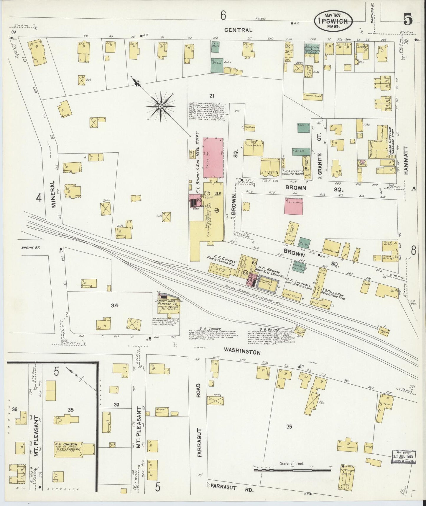 Sanborn Fire Insurance Map from Ipswich, Essex County, Massachusetts (1907), Sheet #0005 - Historic Sanborn Fire Insurance Map Print, vintage old map wall art, antique decor, genealogy gift, Massachusetts Massachusetts map