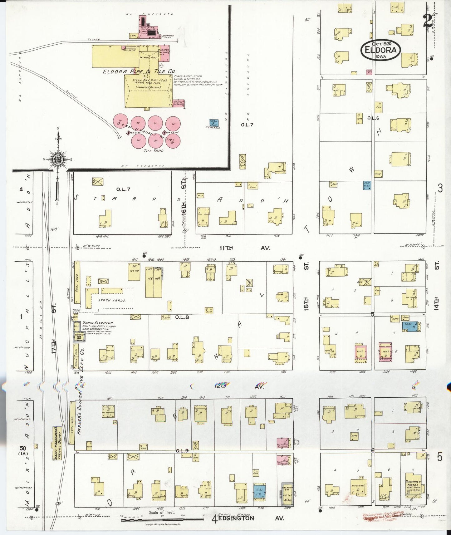 Sanborn Fire Insurance Map from Eldora, Hardin County, Iowa (1920), Sheet #0002 - Historic Sanborn Fire Insurance Map Print, vintage old map wall art