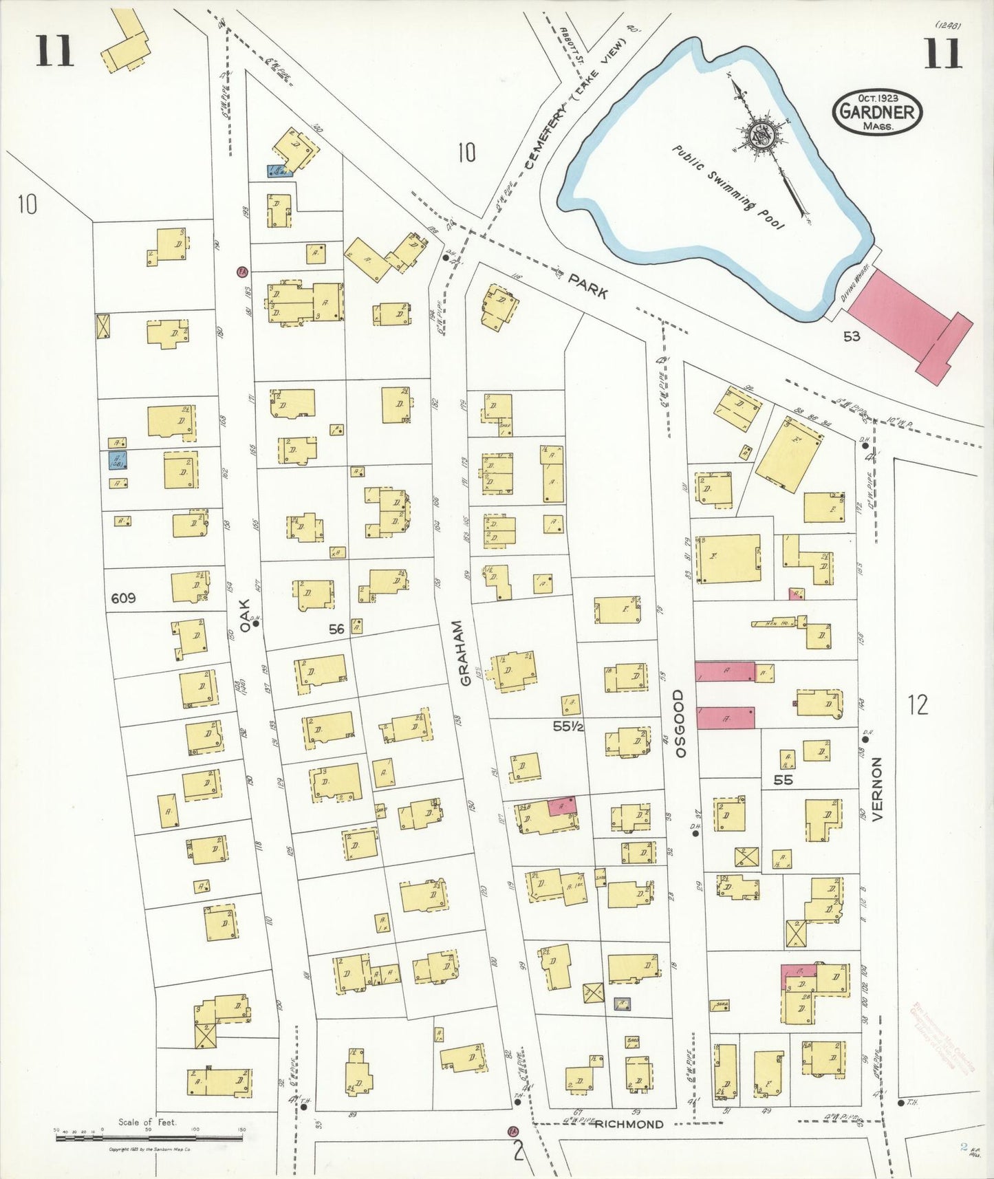 Sanborn Fire Insurance Map from Gardner, Worcester County, Massachusetts (1923), Sheet #0011 - Historic Sanborn Fire Insurance Map Print, vintage old map wall art, antique decor, genealogy gift, Massachusetts Massachusetts map