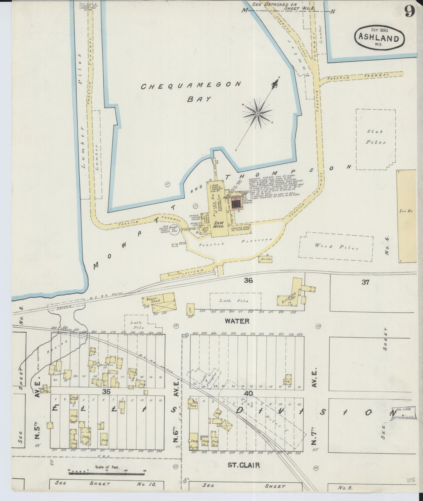 Sanborn Fire Insurance Map from Ashland, Ashland County, Wisconsin (1890), Sheet #0009 - Historic Sanborn Fire Insurance Map Print, vintage old map wall art, antique decor, genealogy gift, Wisconsin Wisconsin map