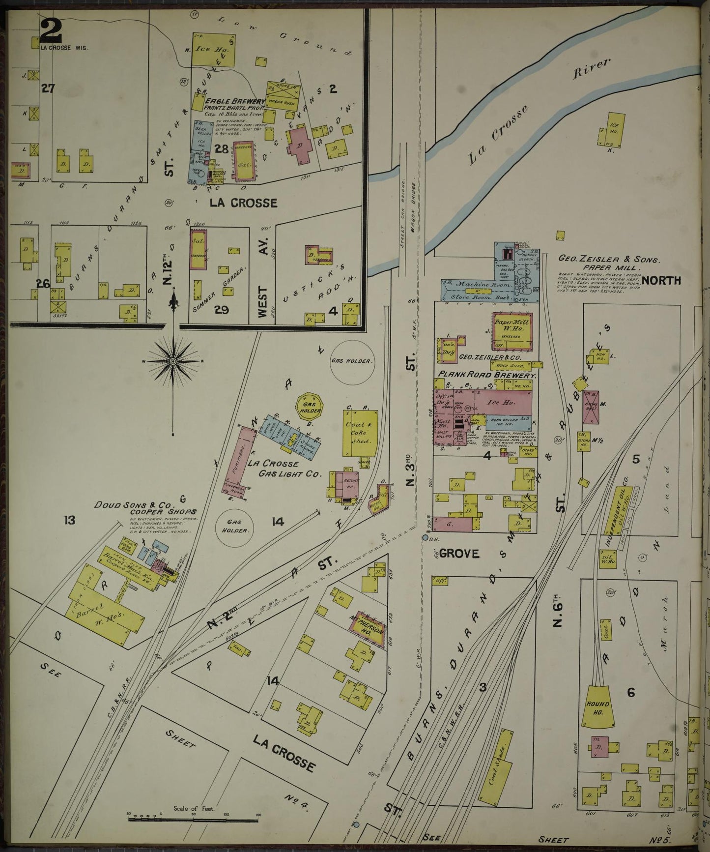 Sanborn Fire Insurance Map from La Crosse, La Crosse County, Wisconsin (1891), Sheet #0002 - Historic Sanborn Fire Insurance Map Print, vintage old map wall art, antique decor, genealogy gift, Wisconsin Wisconsin map