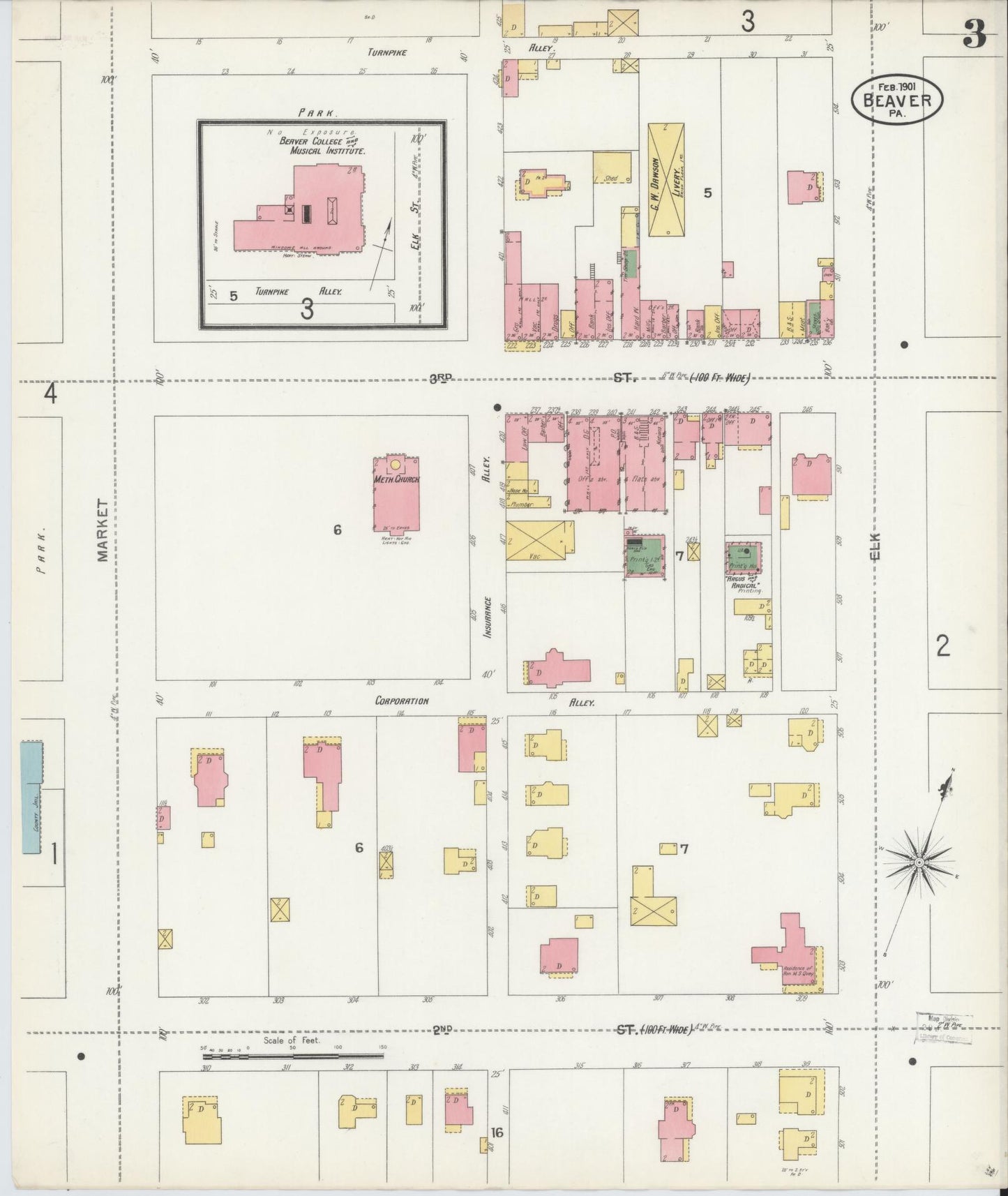 Sanborn Fire Insurance Map from Beaver, Beaver County, Pennsylvania (1901), Sheet #0003 - Historic Sanborn Fire Insurance Map Print, vintage old map wall art, antique decor, genealogy gift, Pennsylvania Pennsylvania map