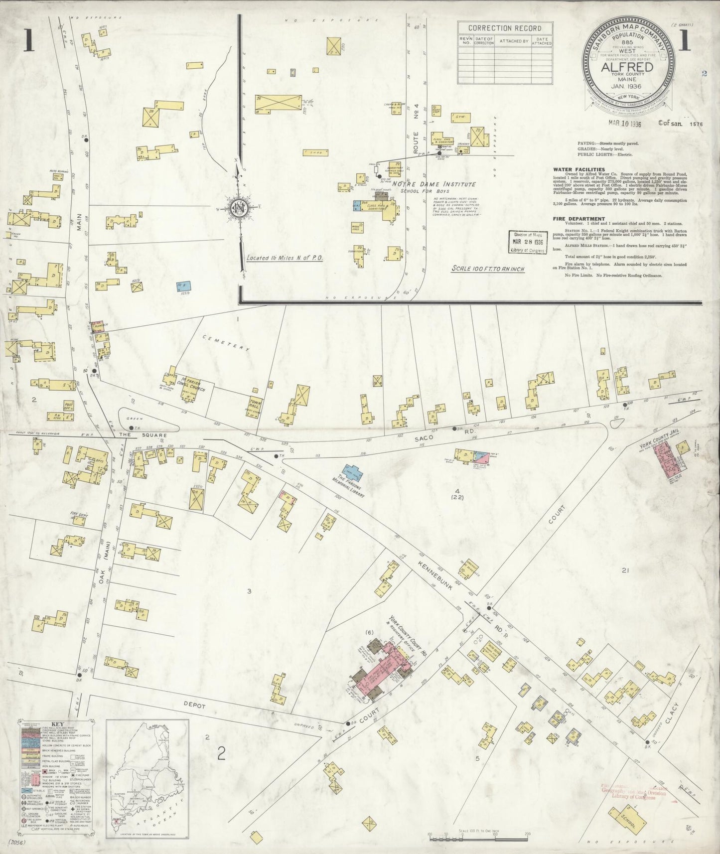 Sanborn Fire Insurance Map from Alfred, York County, Maine. (1936) – Historic Sanborn Fire Insurance Map Print