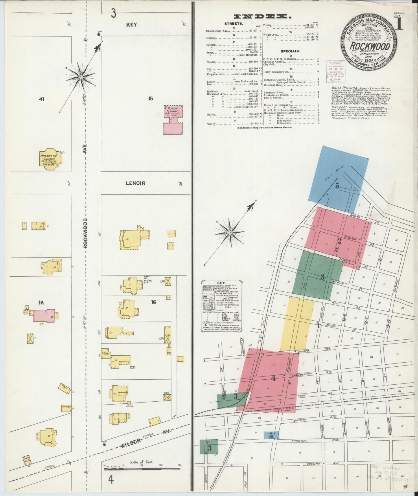 Sanborn Fire Insurance Map from Rockwood, Roane County, Tennessee (1903), Sheet #0001 - Historic Sanborn Fire Insurance Map Print, vintage old map wall art, antique decor, genealogy gift, Tennessee Tennessee map