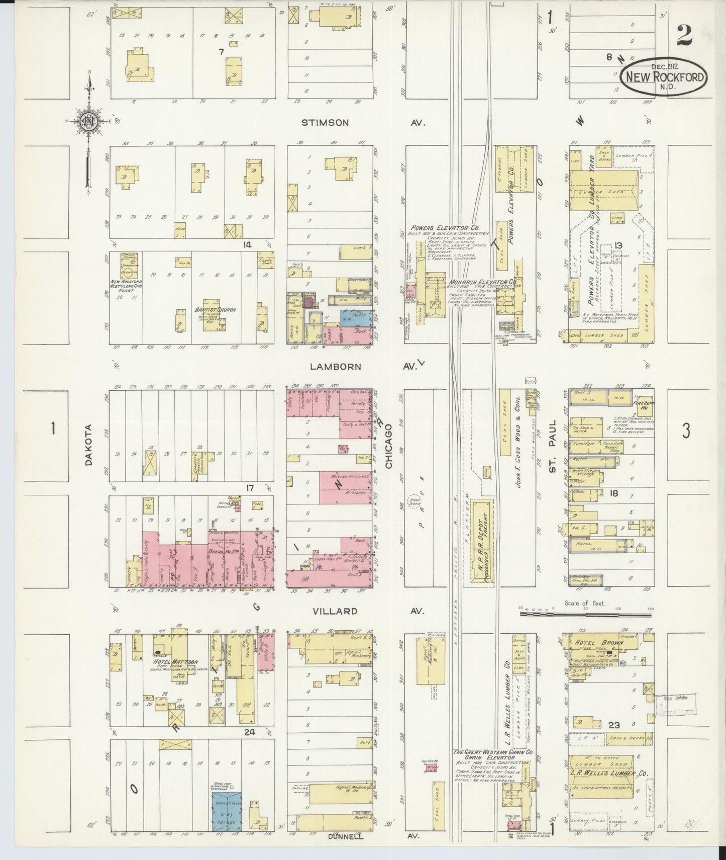 Sanborn Fire Insurance Map from New Rockford, Eddy County, North Dakota (1912), Sheet #0002 - Historic Sanborn Fire Insurance Map Print, vintage old map wall art, antique decor, genealogy gift, North Dakota North Dakota map