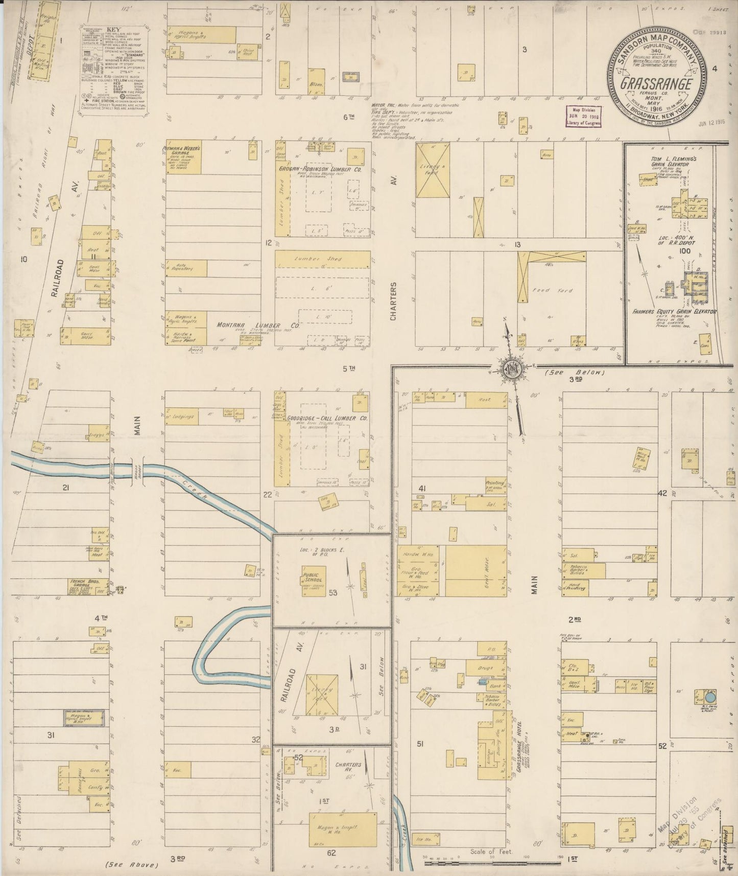 Sanborn Fire Insurance Map from Grassrange, Fergus County, Montana (1916), Sheet #0001 - Historic Sanborn Fire Insurance Map Print, vintage old map wall art, antique decor, genealogy gift, Montana Montana map